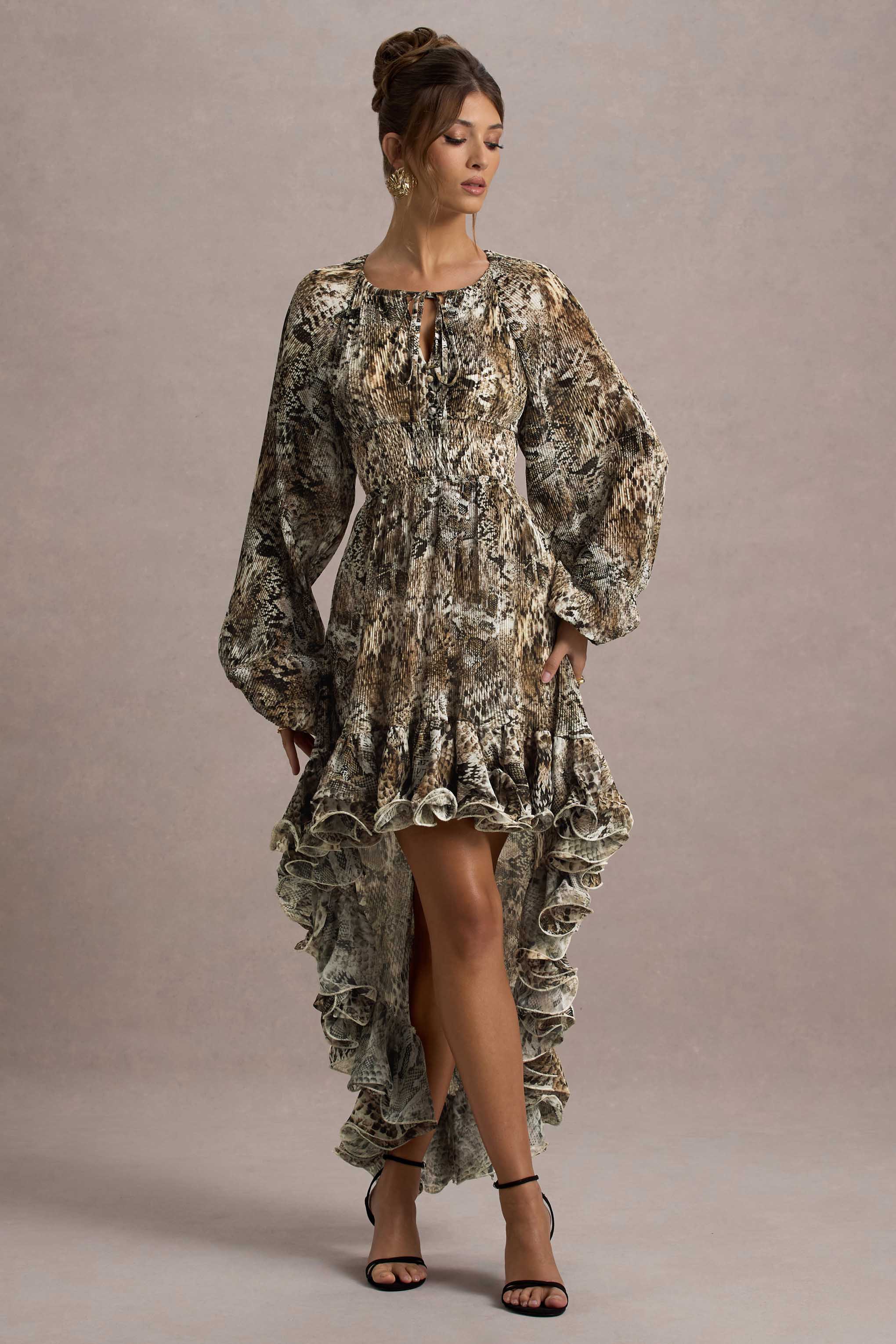 Namir | Snake Print High-Low Chiffon Maxi Dress - Image 4