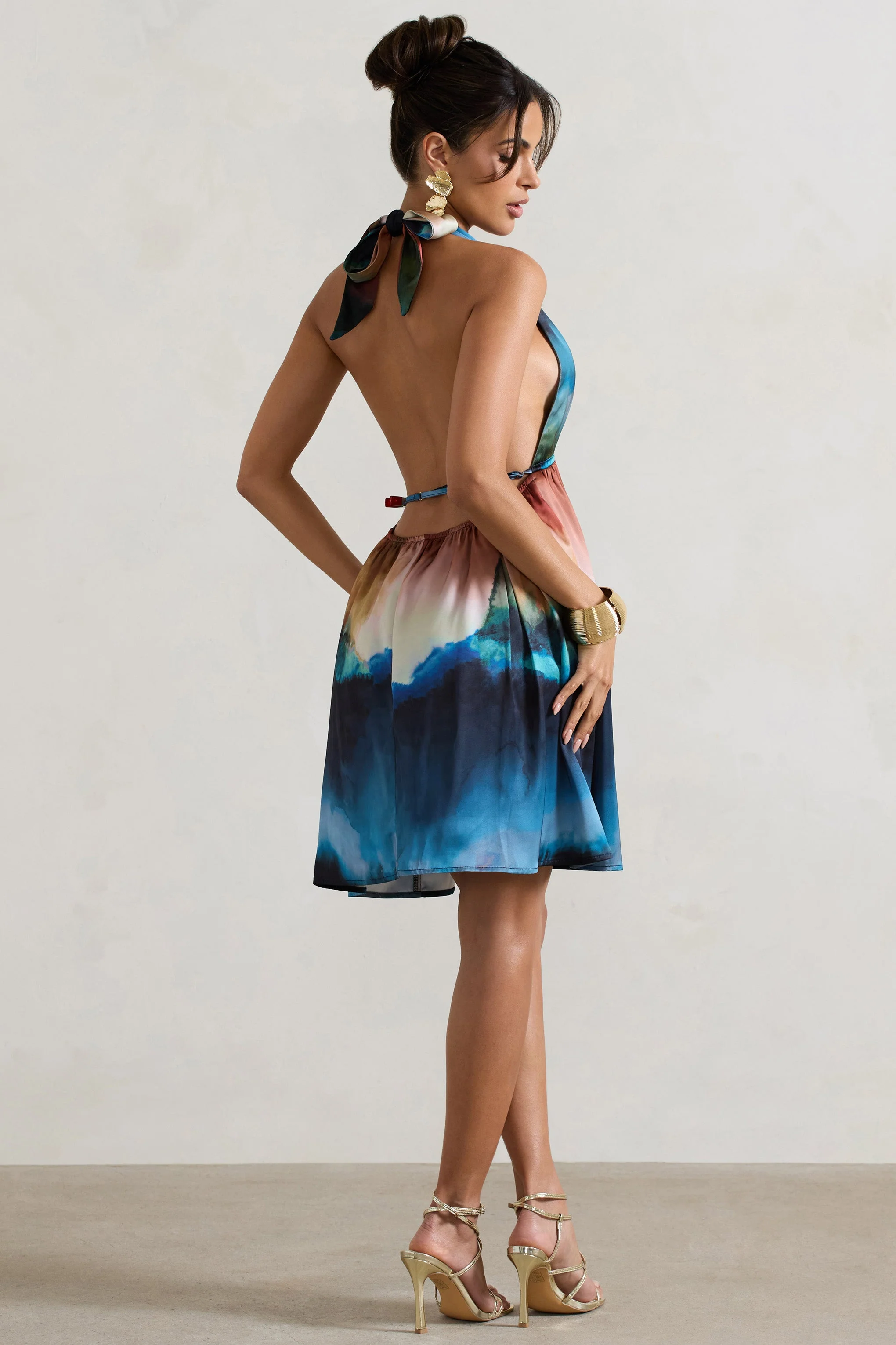 Naxos | Multi Blur Print Plunge-Neck Babydoll Mini Dress - Image 3