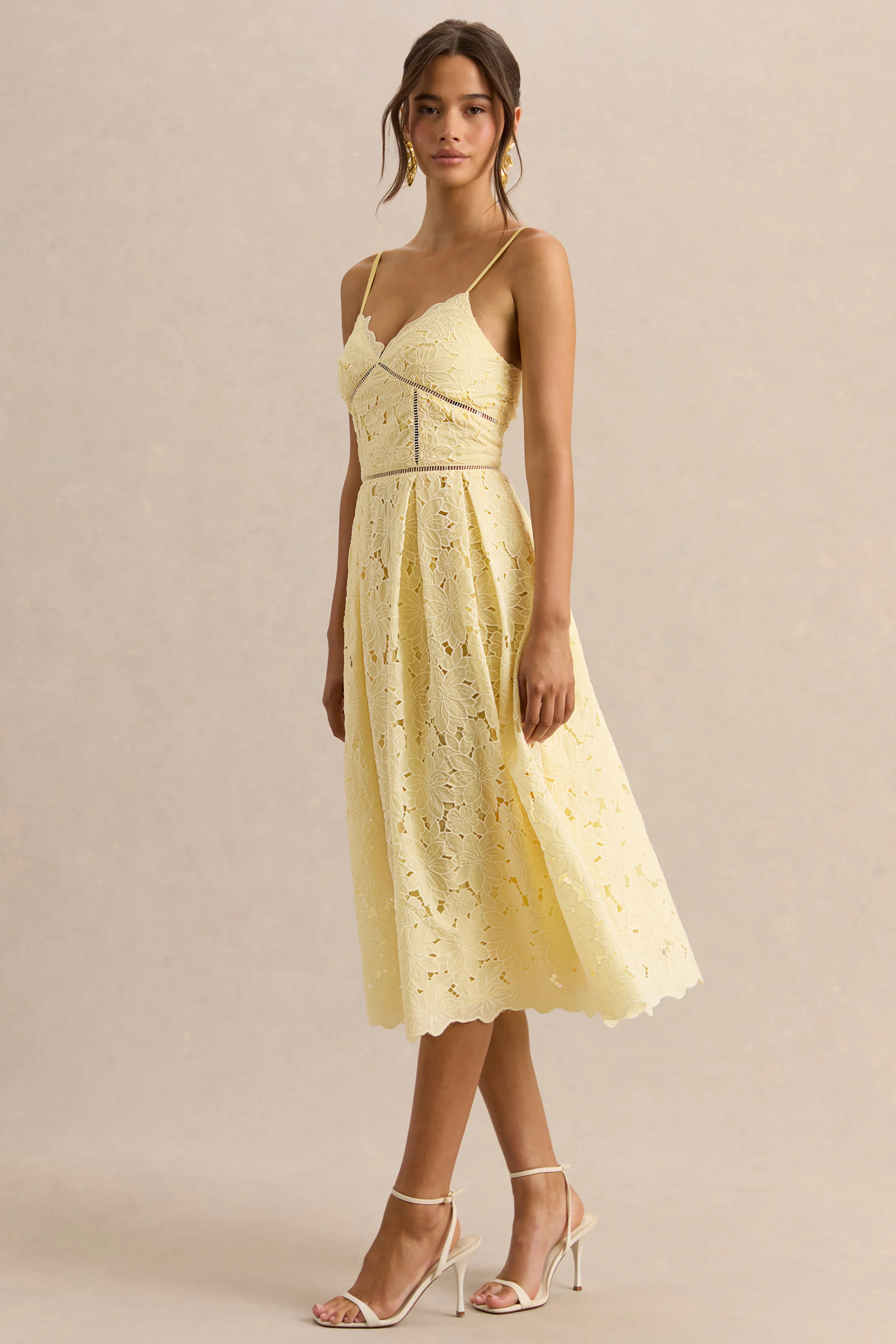 Nicoline | Lemon Lace Sweetheart Midi Dress With Cami Straps - Image 5
