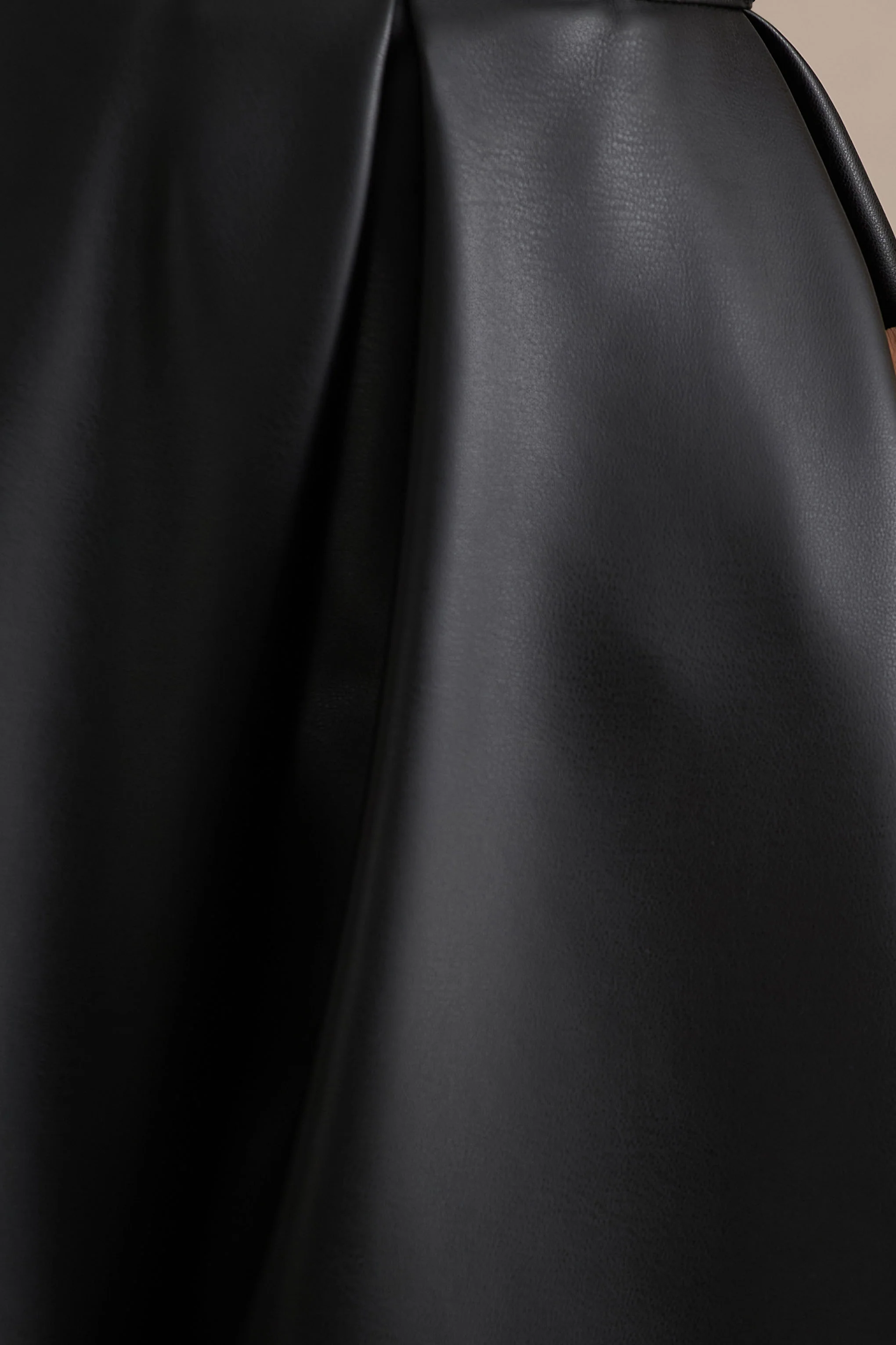 Noa | Black Faux Leather A-Line Midi Skirt - Image 3