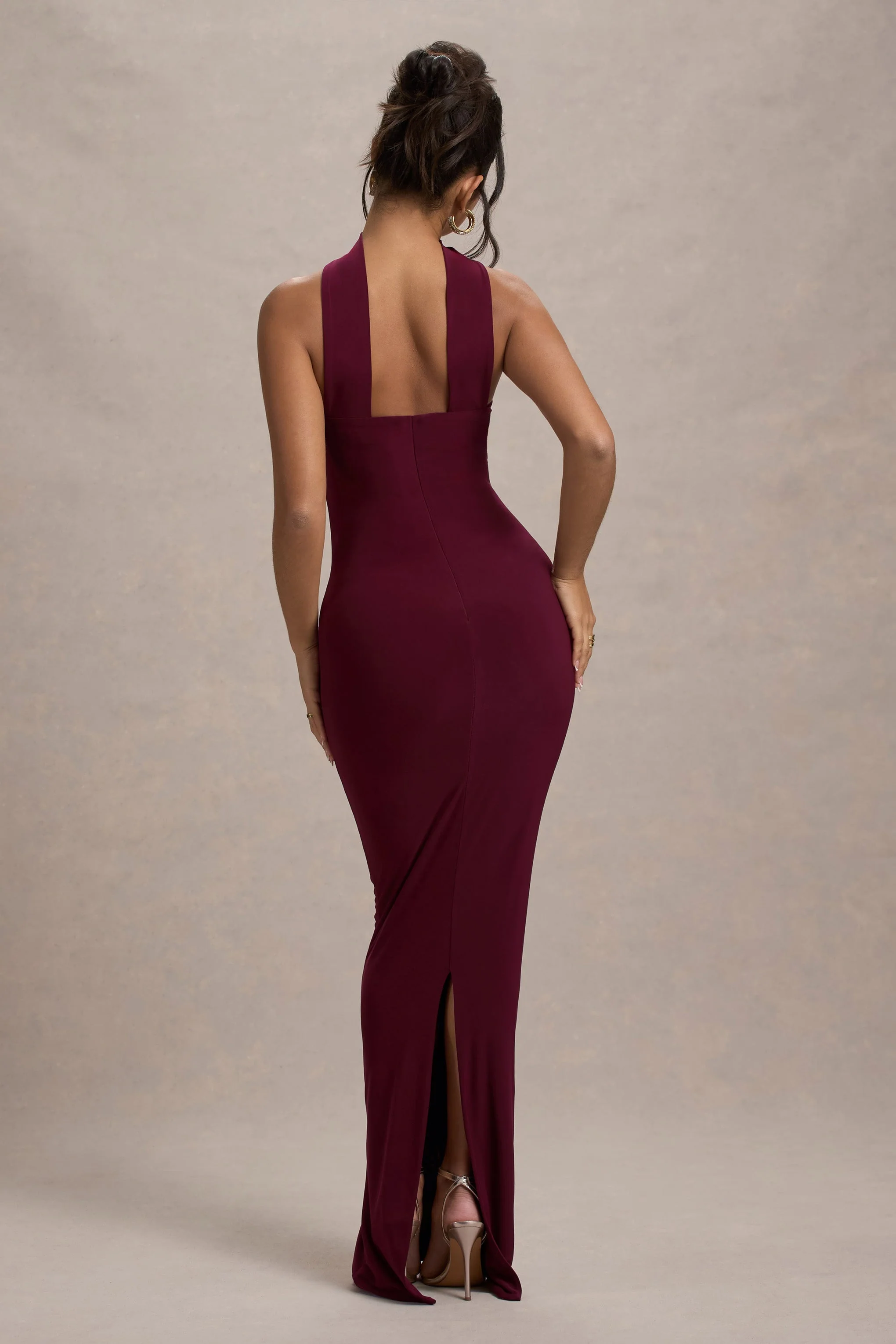Nobu | Burgundy Bandeau Maxi Dress With Halter-Collar - Image 2