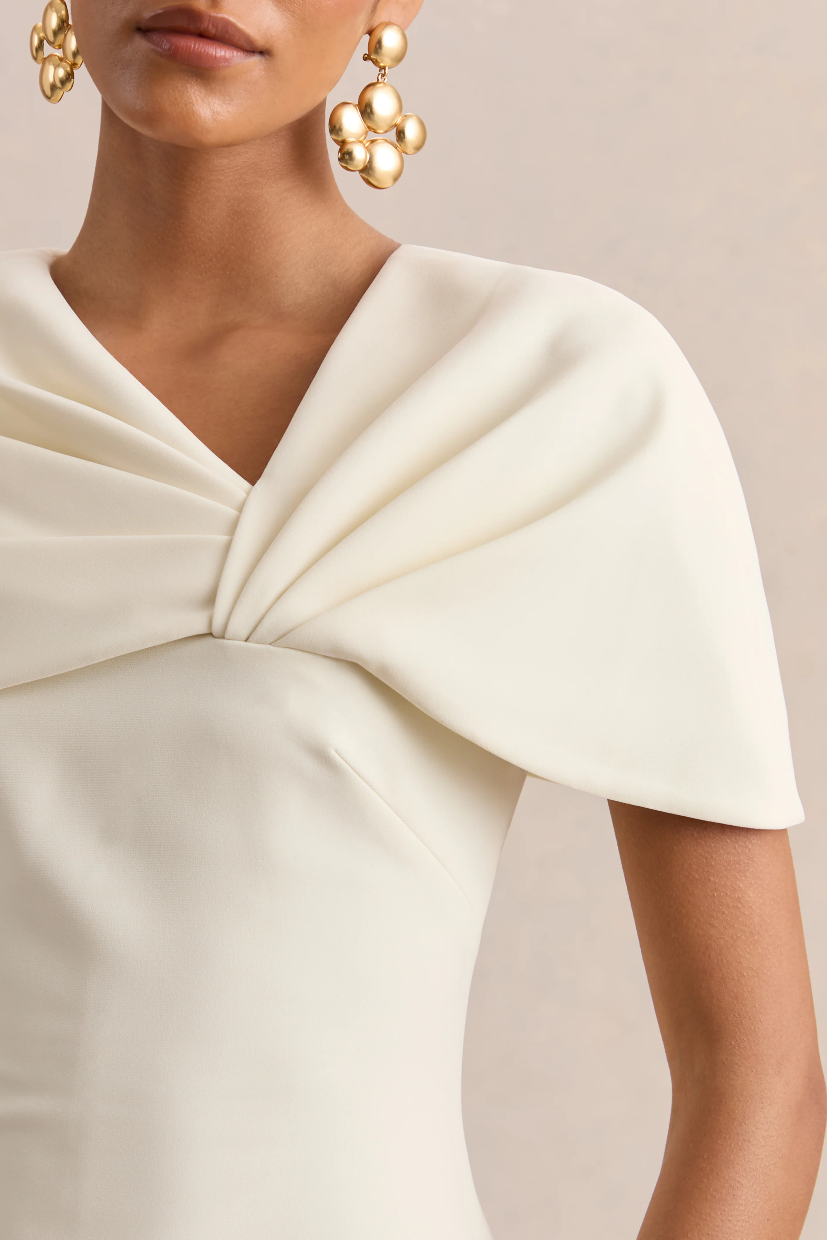 Novalie | Cream V-Neck Midi Dress With Twist-Detail - Image 6