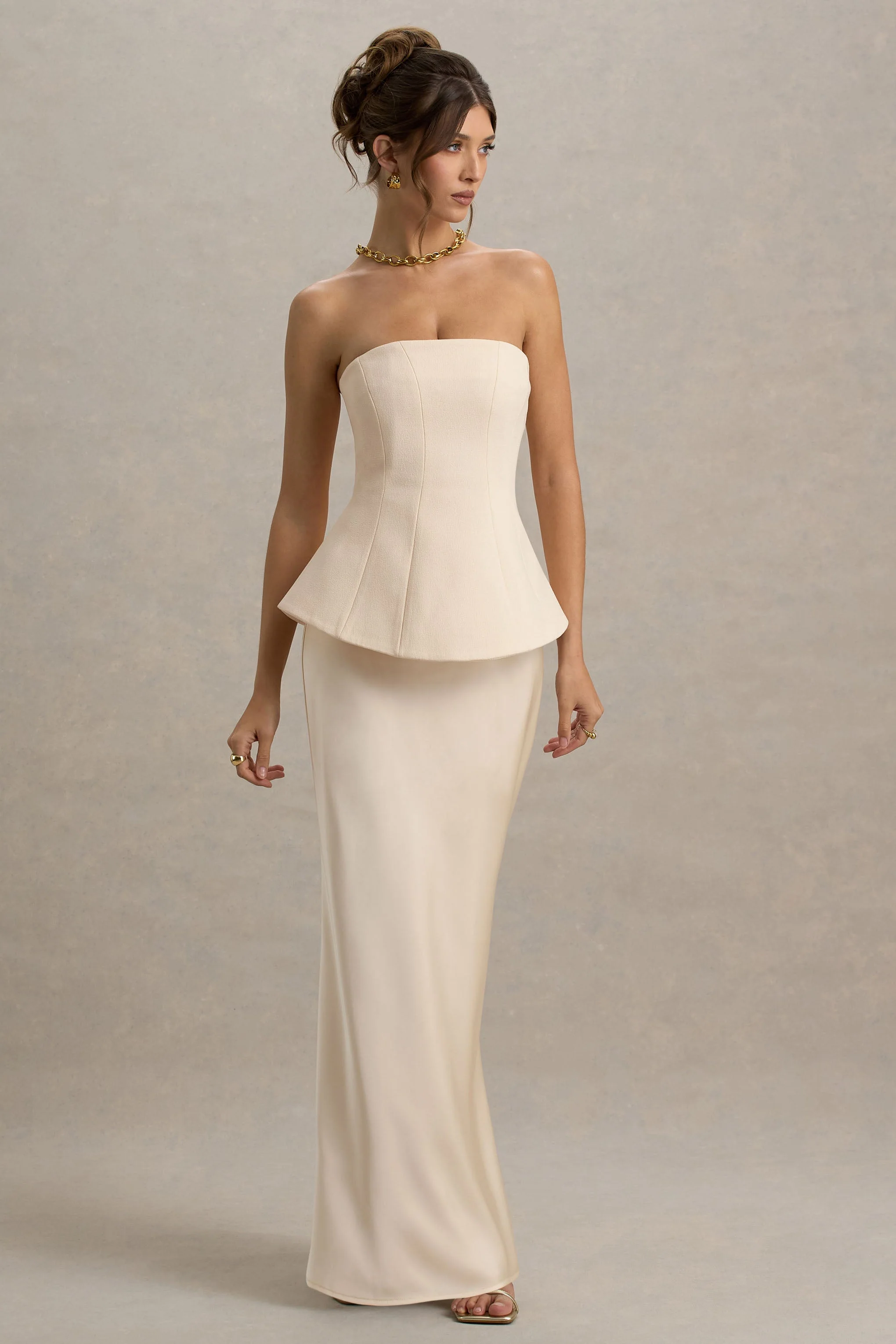 Ohio | Champagne Strapless Corset Maxi Dress - Image 4