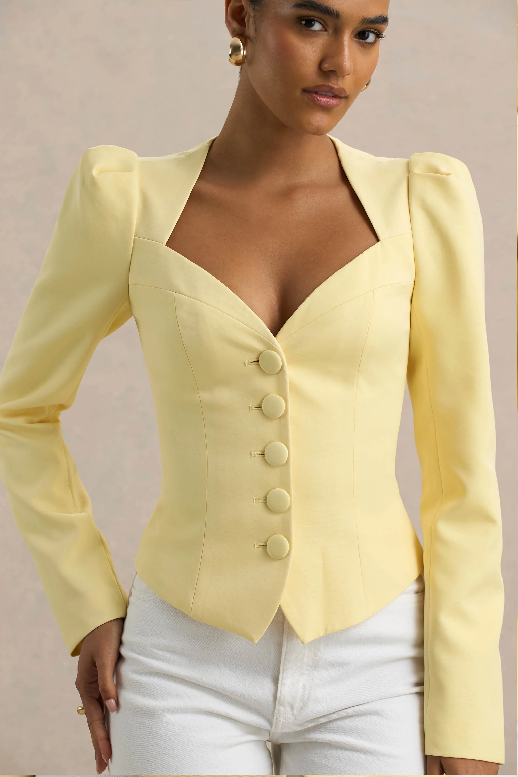 Olympia | Lemon Sweetheart-Neck Tailored Top - Image 4