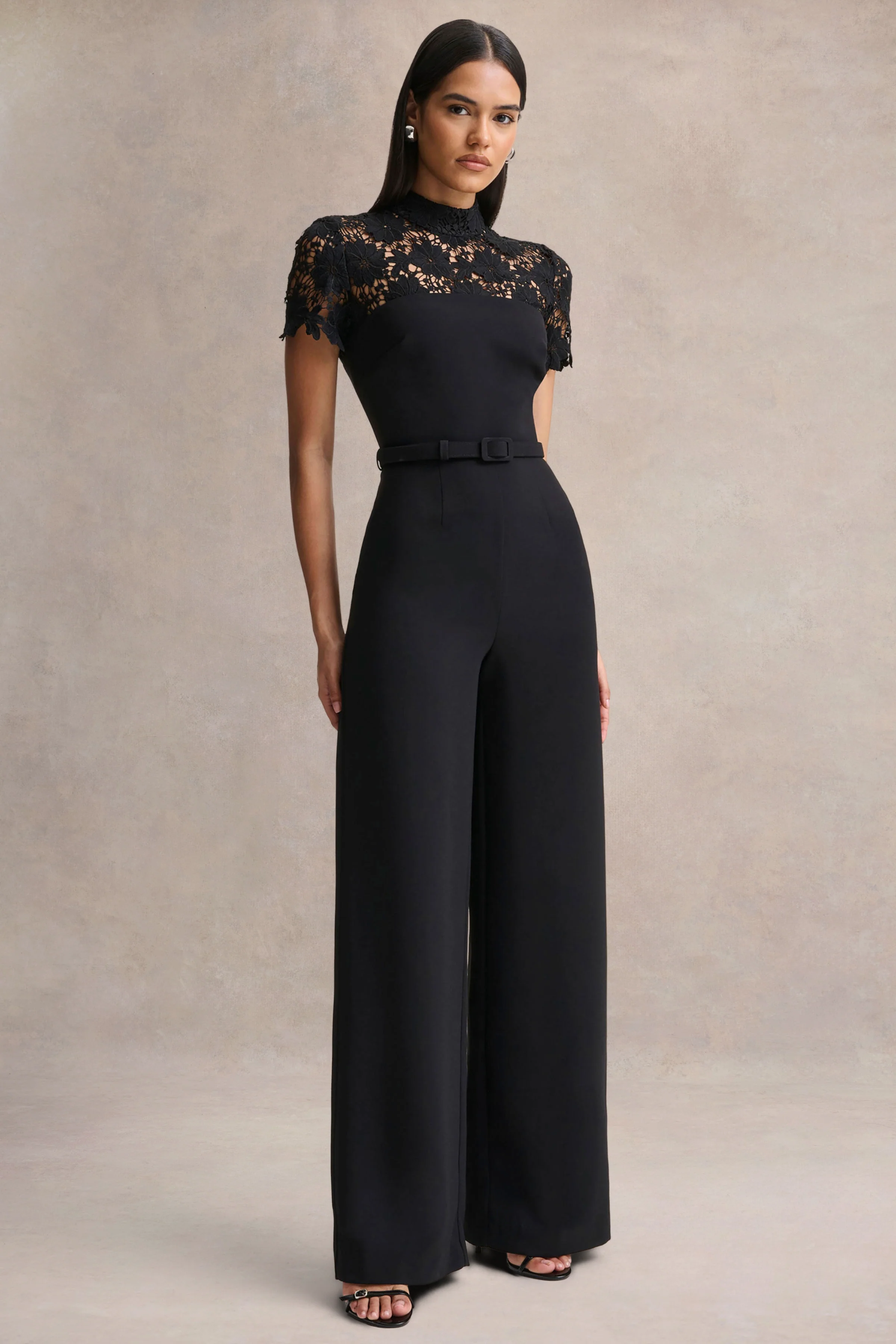 Orlina | Black High-Neck Jumpsuit With Lace Detailing - Image 4