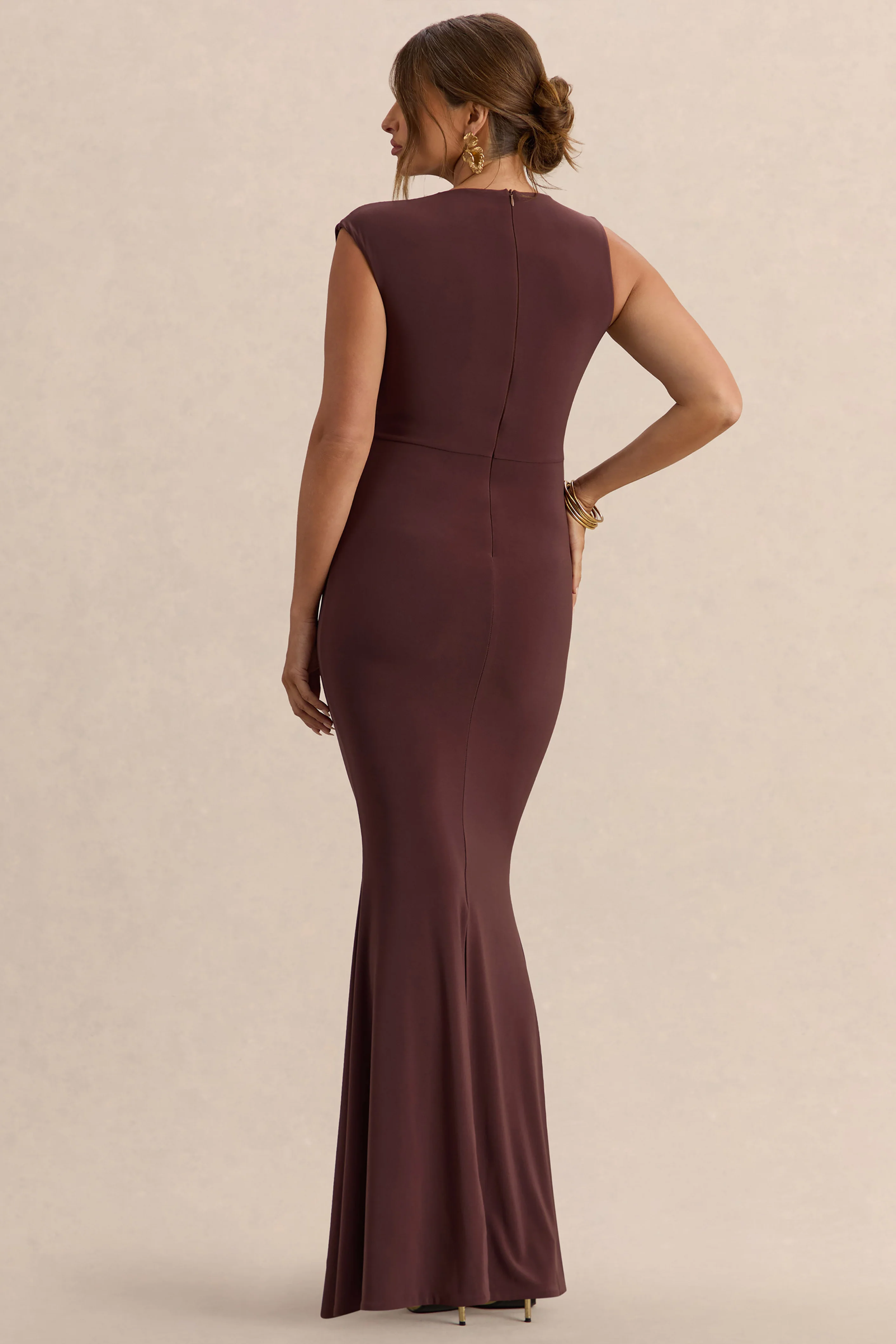 Osanna | Dark Brown Wide-Neck Maternity Maxi Dress With Ruched Detailing - Image 2