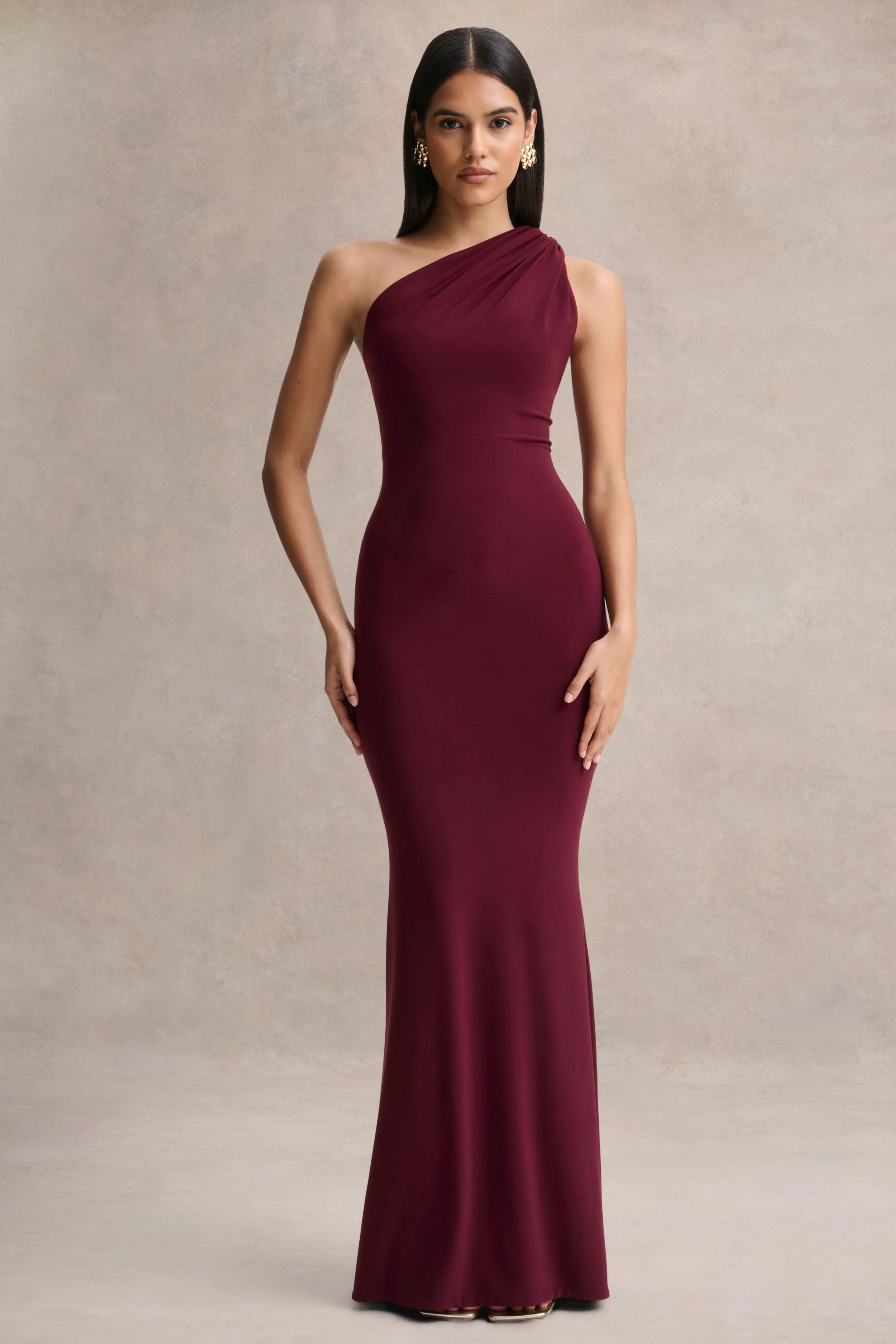 Ottilie | Burgundy Asymmetric-Neck Maxi Dress