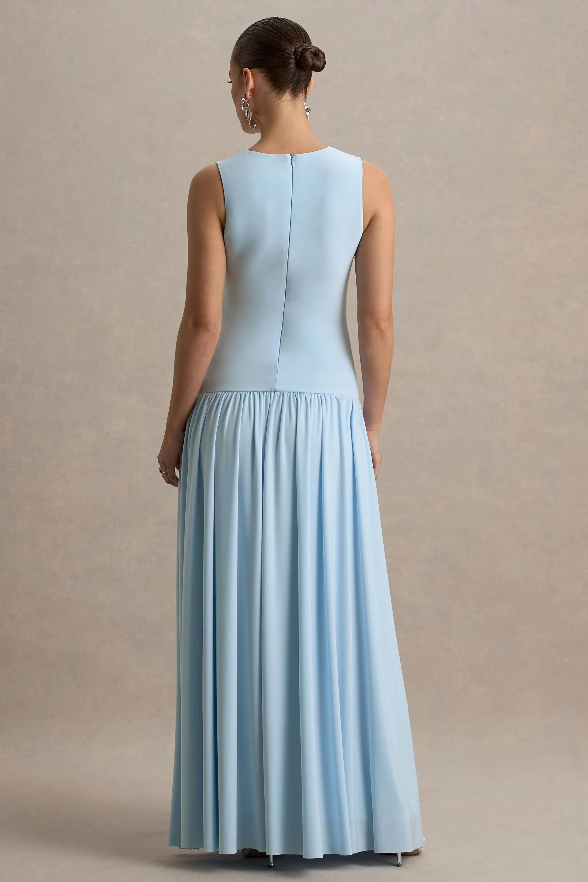 Outline | Powder Blue Crew-Neck Maternity Maxi Dress With Pleated Skirt - Image 2