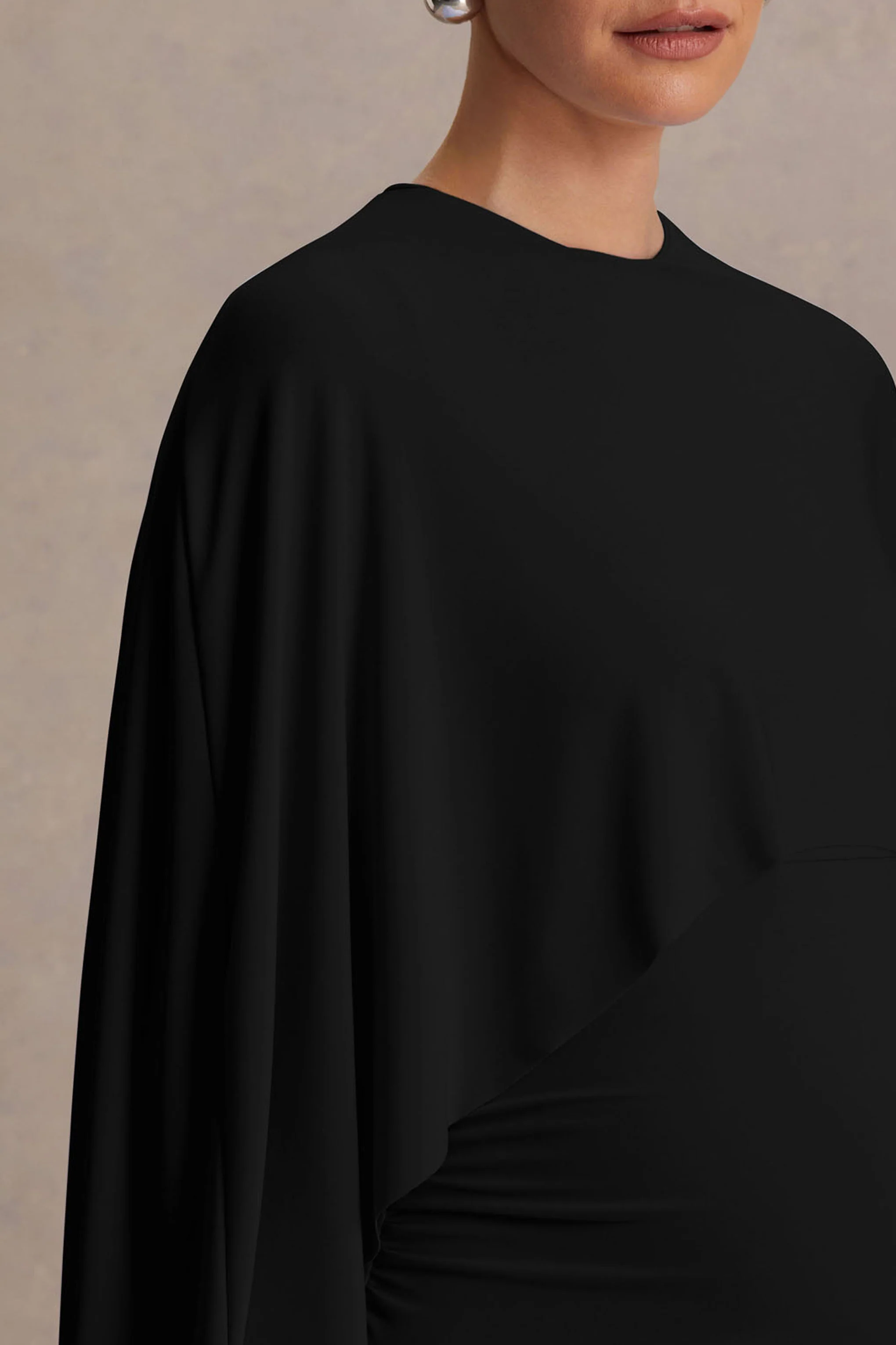 Padma | Black Draped Maternity Maxi Dress With Cape Sleeves - Image 3