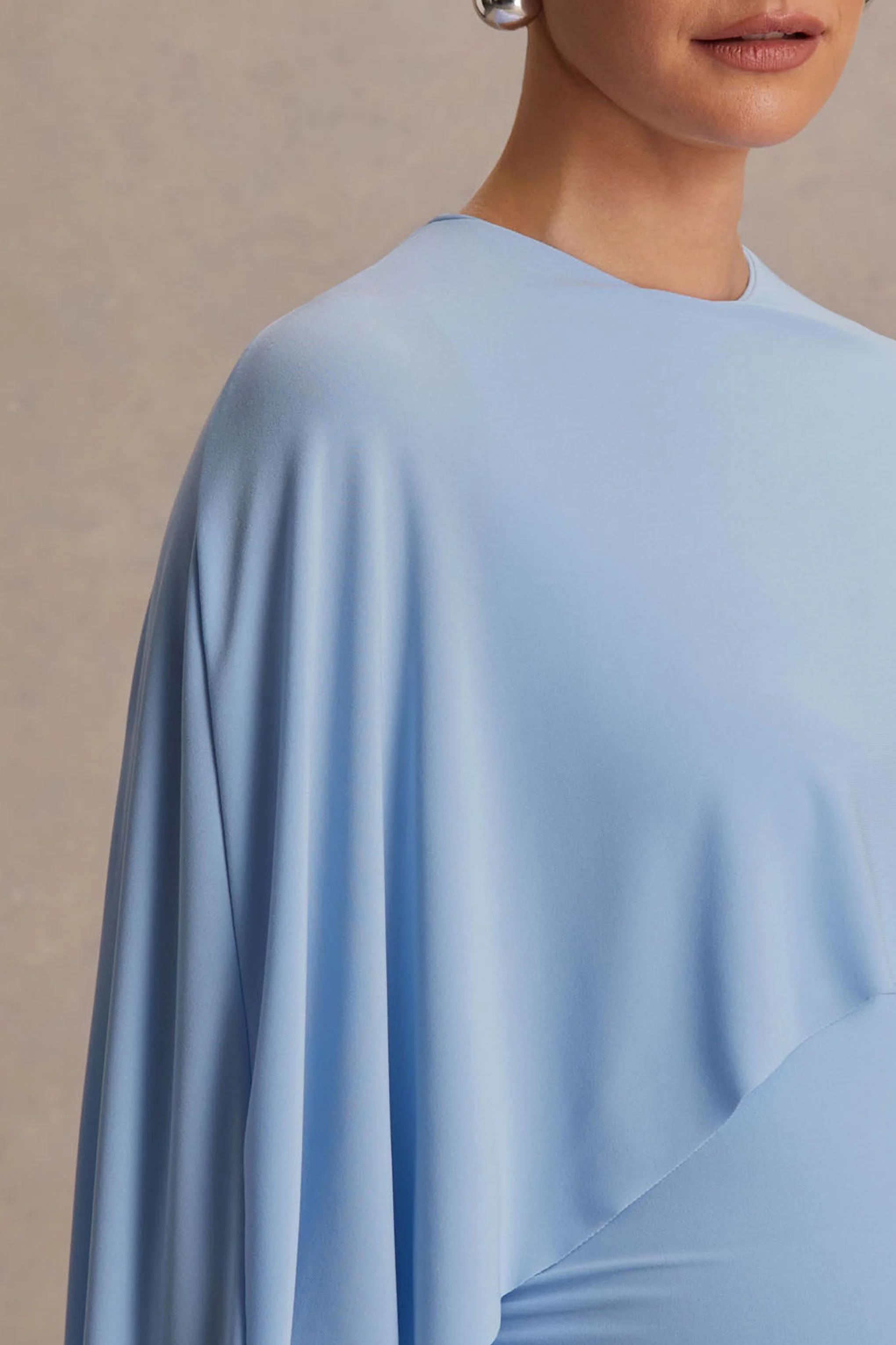 Padma | Powder Blue Draped Maternity Maxi Dress With Cape Sleeves - Image 3