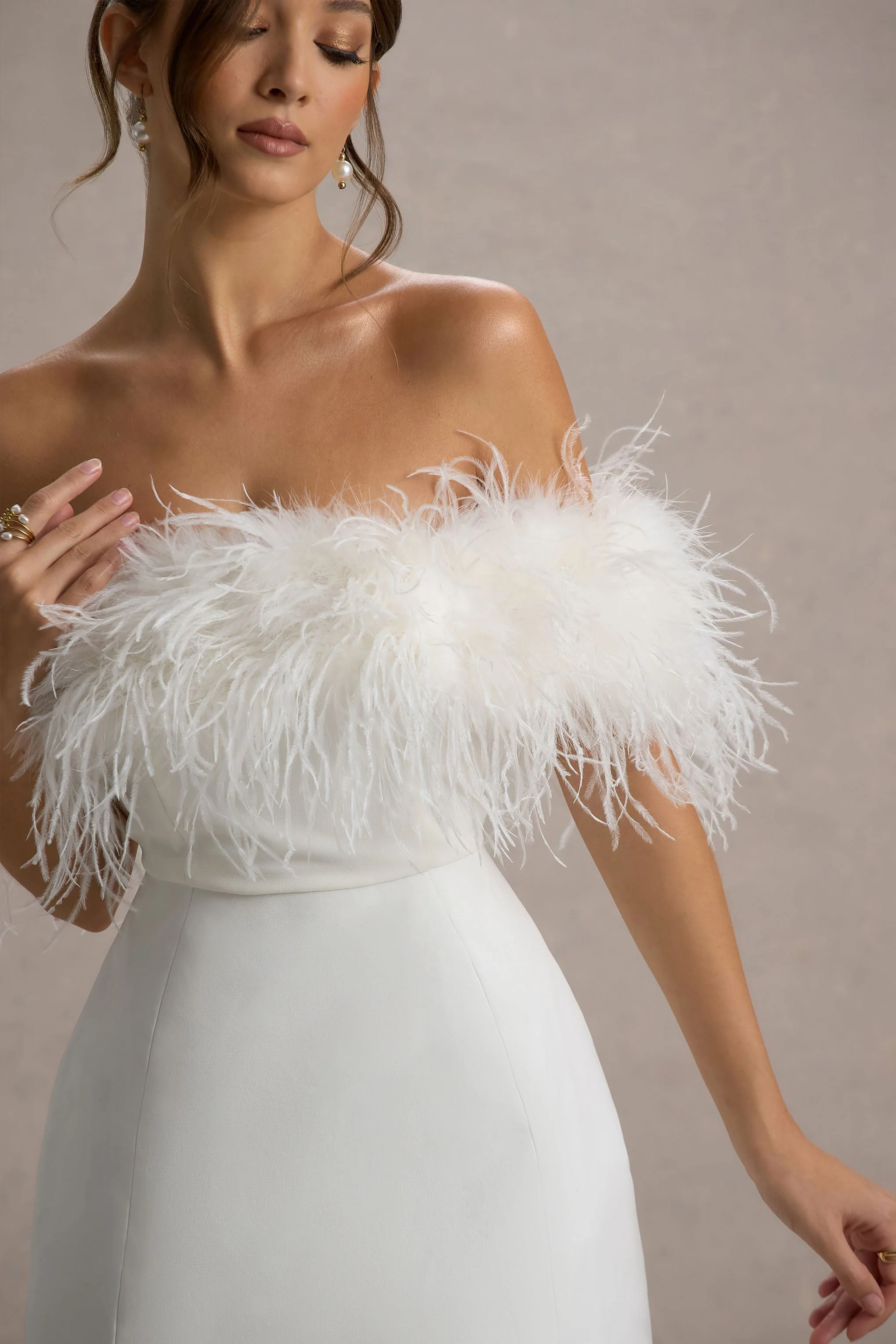 Palace | White Bardot Mini Dress With Feather Trim - Image 7
