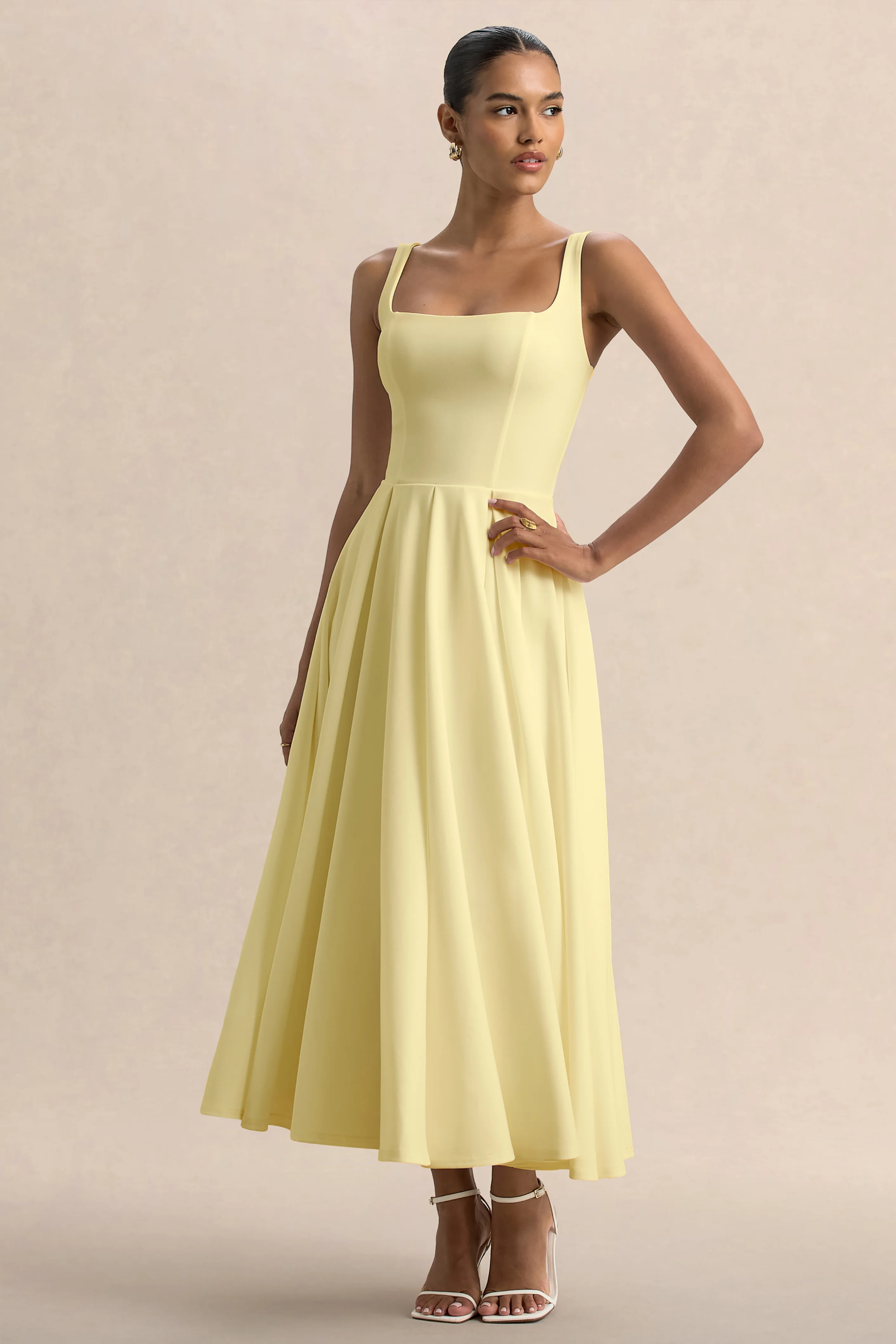 Parina | Lemon Strappy Volume-Hem Midi Dress - Image 4