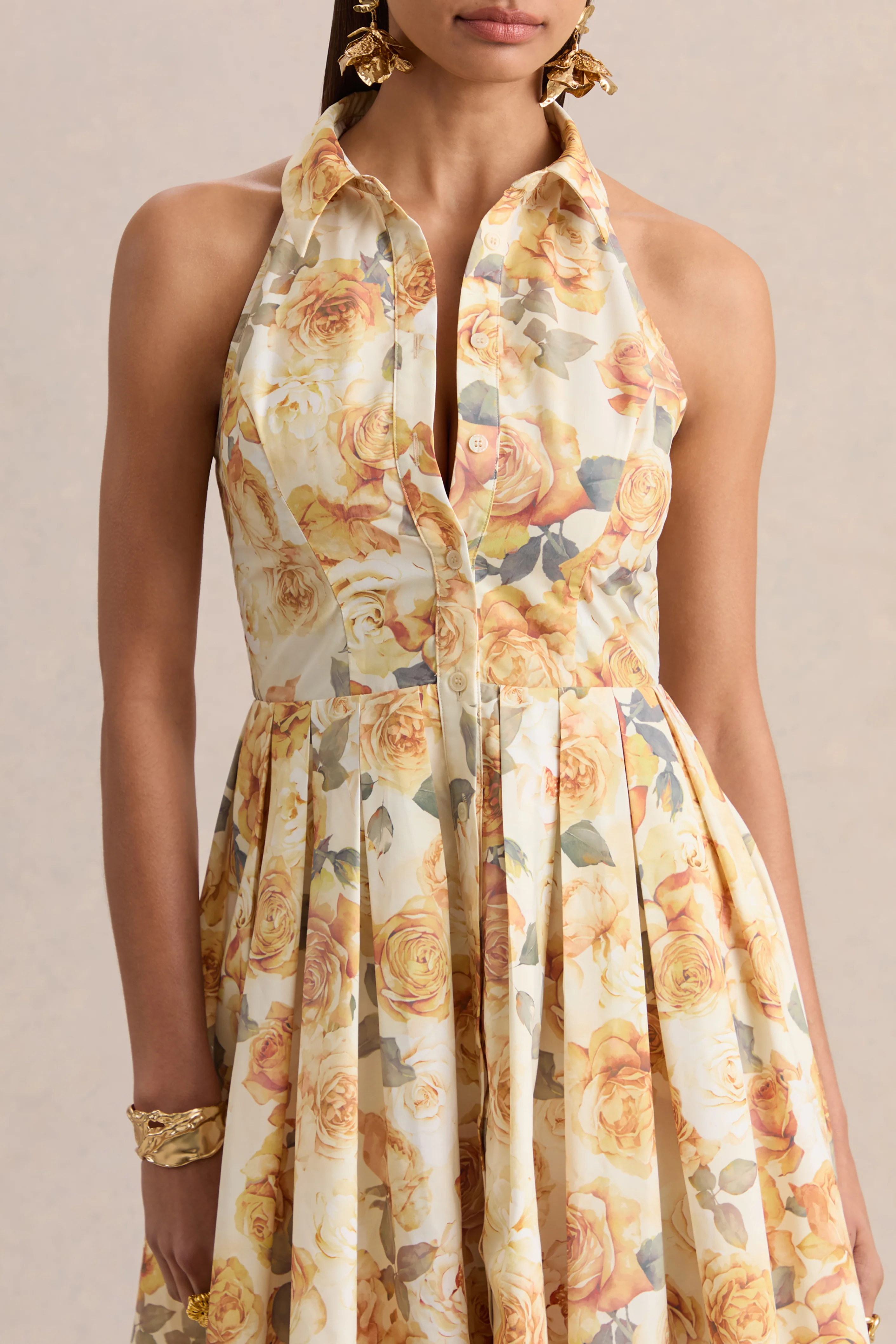 Paulie | Lemon Rose Print Poplin Skater Mini Dress - Image 4