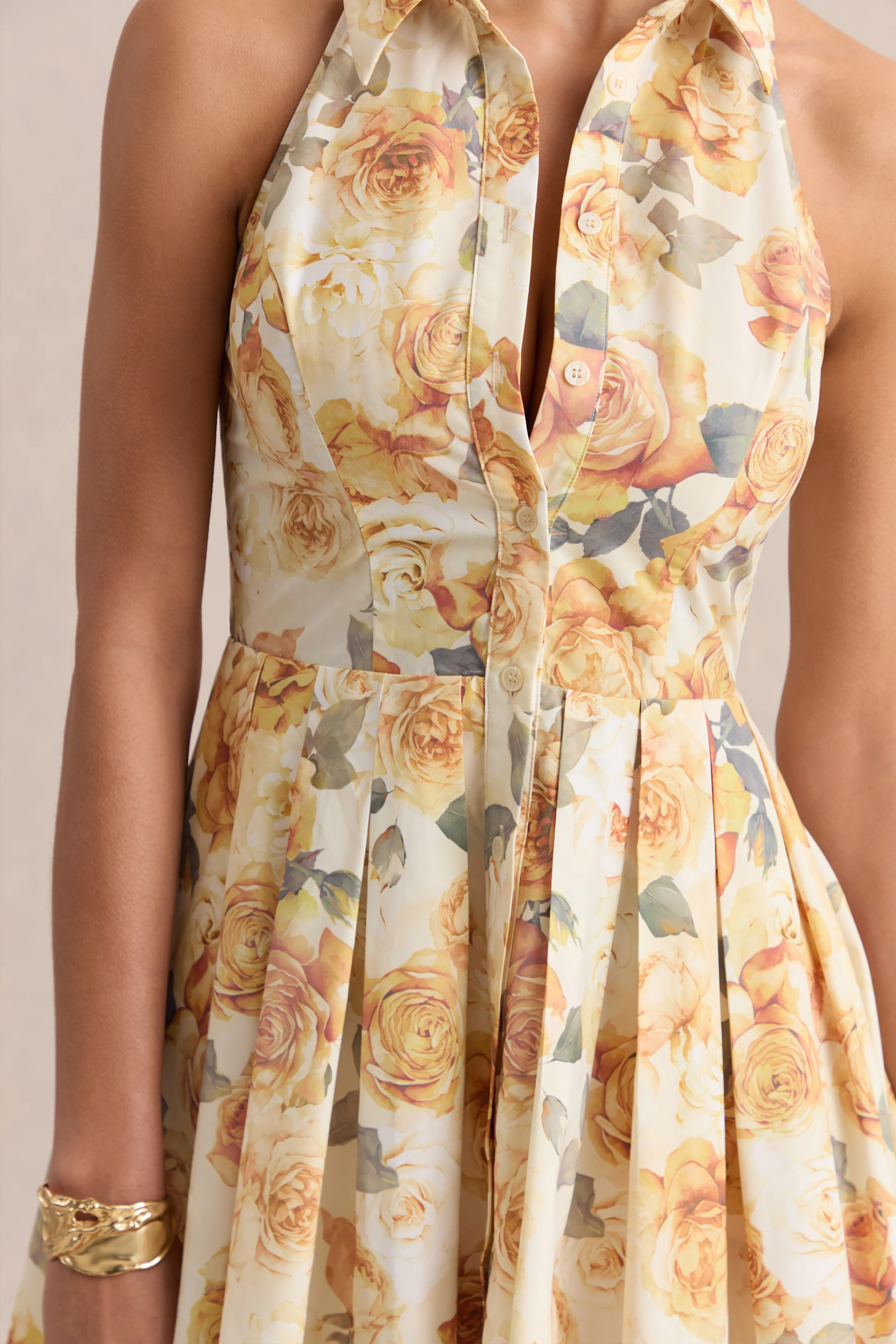 Paulie | Lemon Rose Print Poplin Skater Mini Dress - Image 6