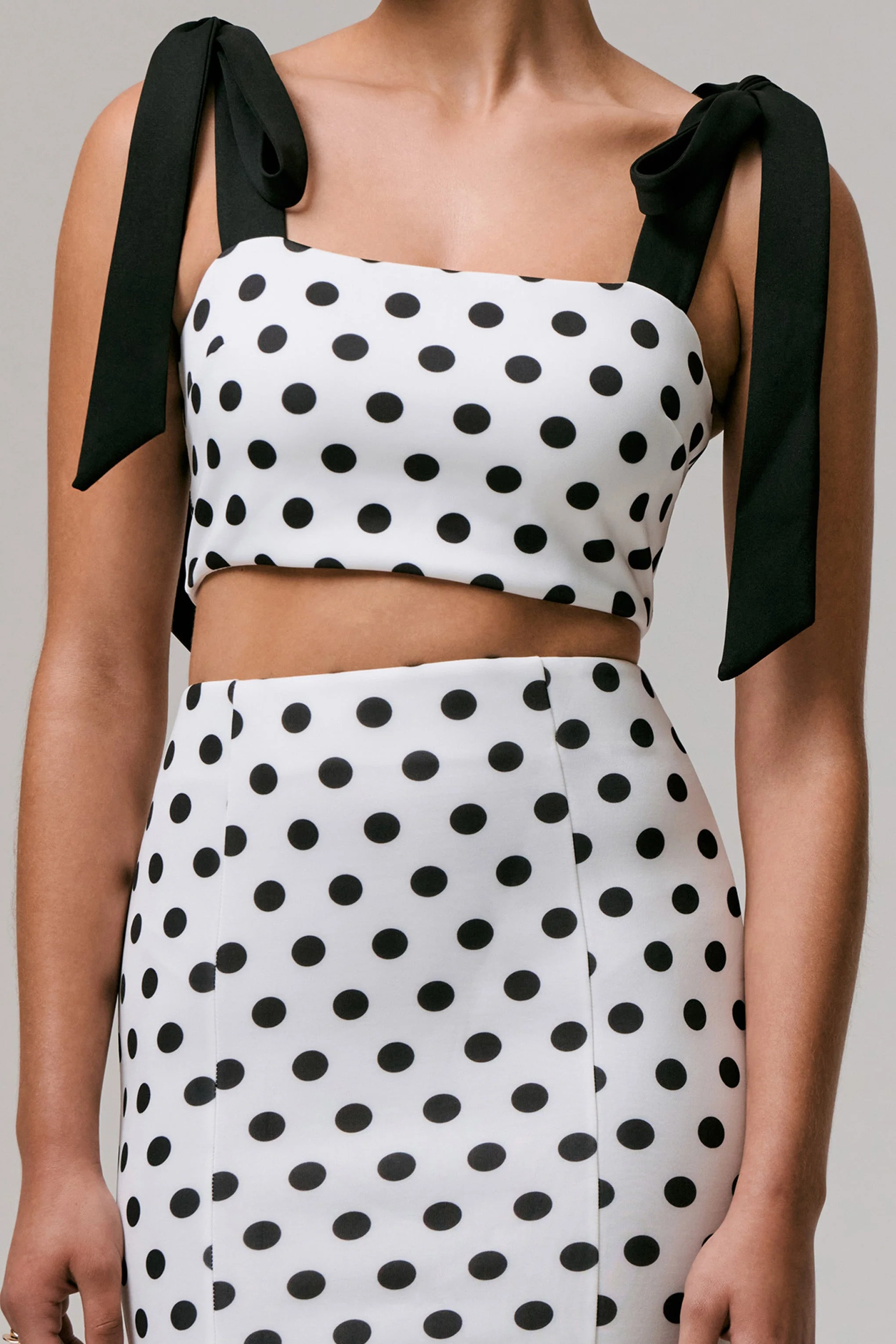 Phoebe | Black & White Polka Dot Crop Top With Tie Straps Tie - Image 6