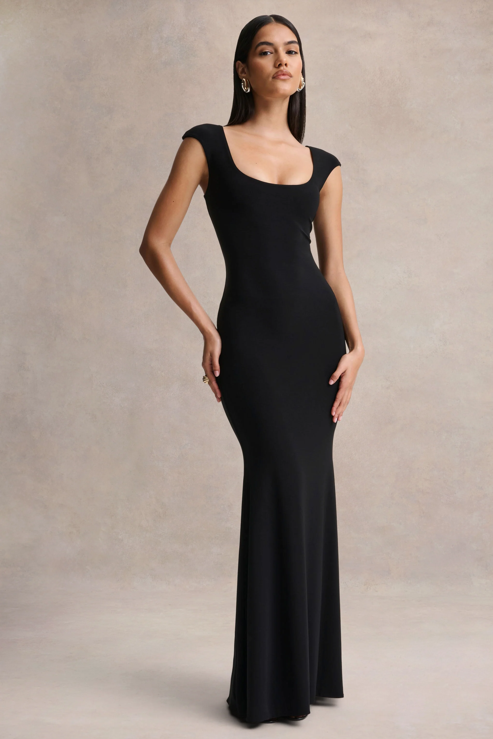 Piper | Black Square-Neck Maxi Dress With Cap-Sleeves - Image 5