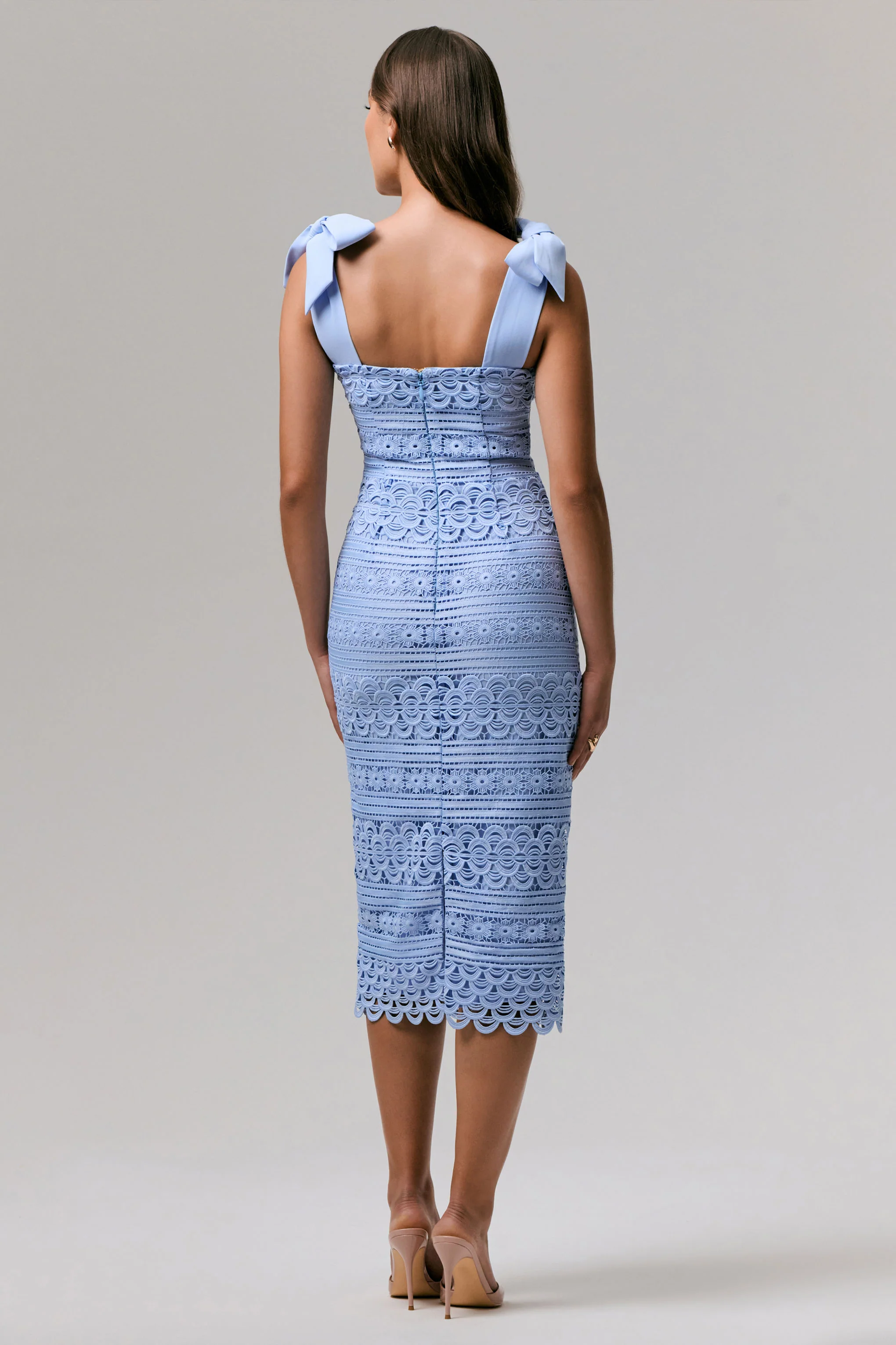 Precious Treasure | Powder Blue Square-Neck Midi Dress With Tie Details - Image 2
