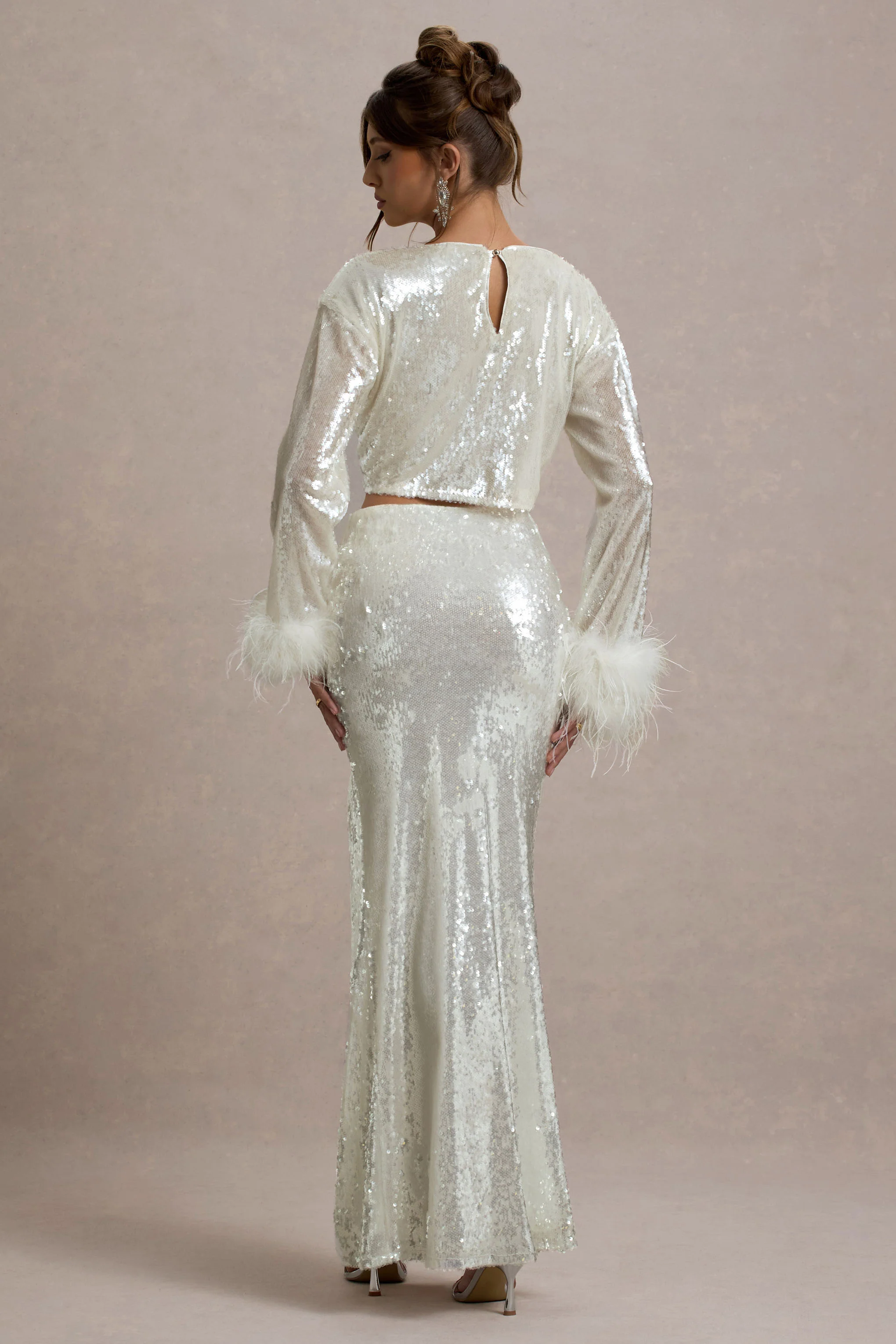 Raia | Sand Sequin Split Maxi Skirt - Image 2