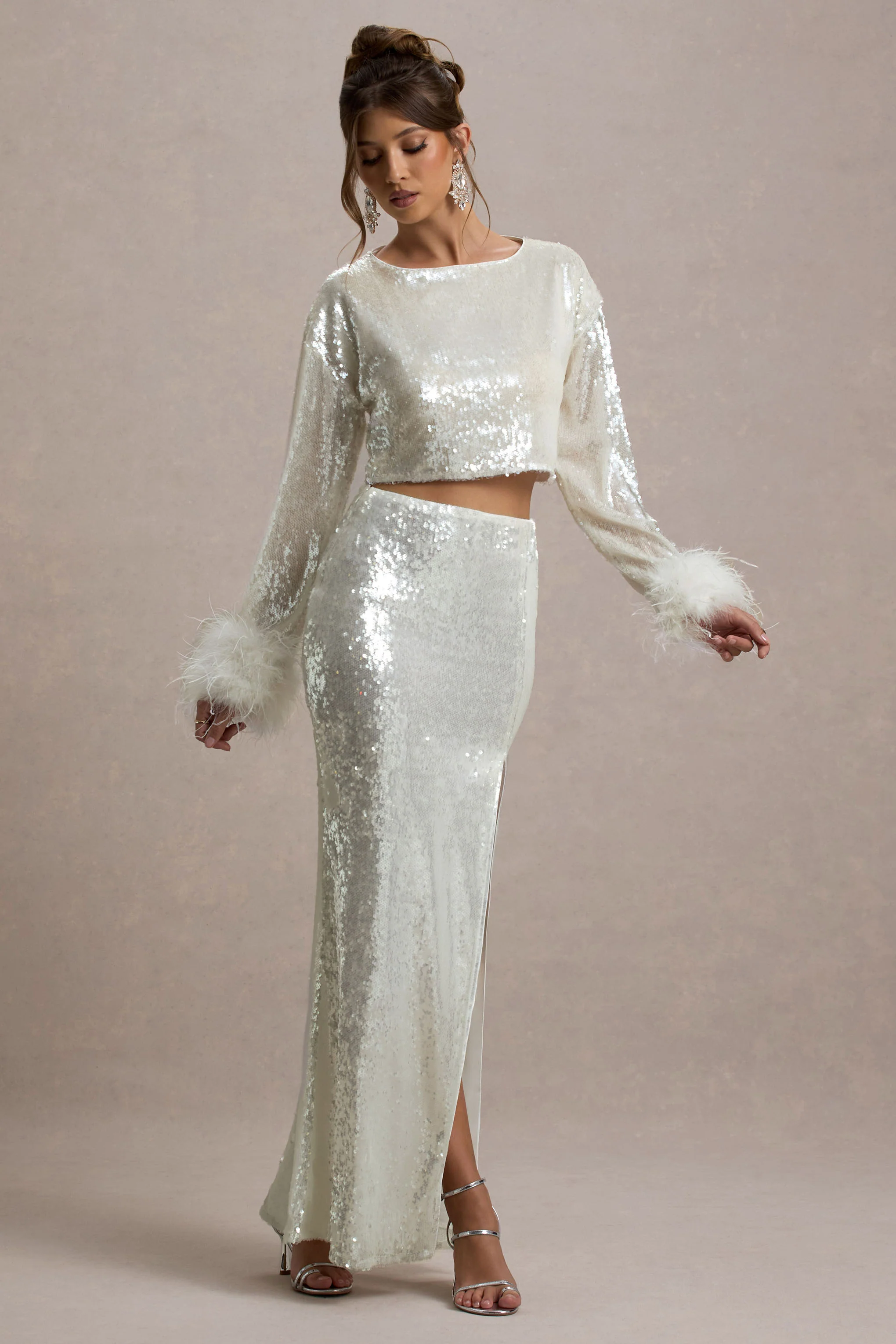 Raia | Sand Sequin Split Maxi Skirt - Image 6