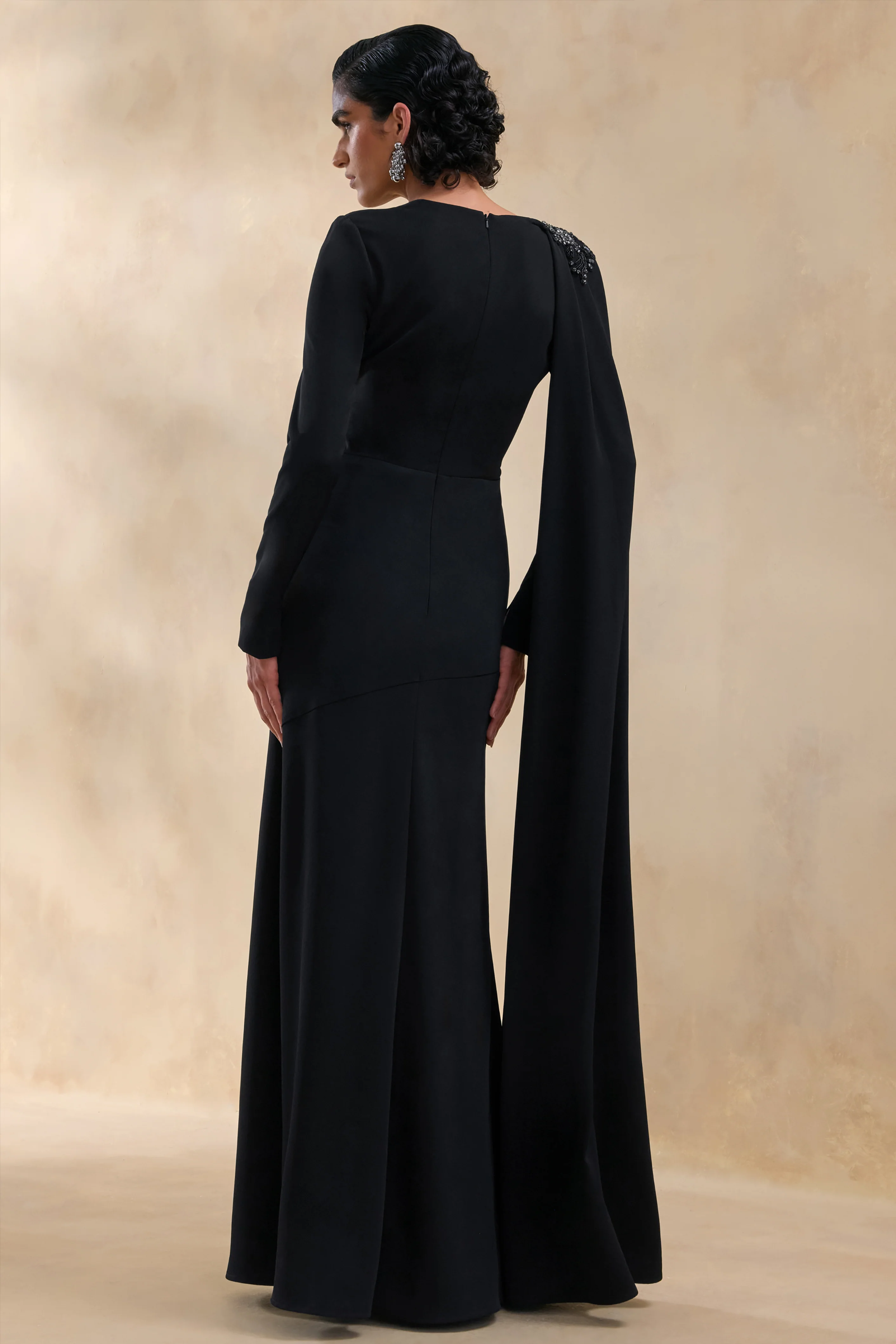 Reese | Black High-Neck Maxi Dress With Embellished Detail and Sash - Image 2