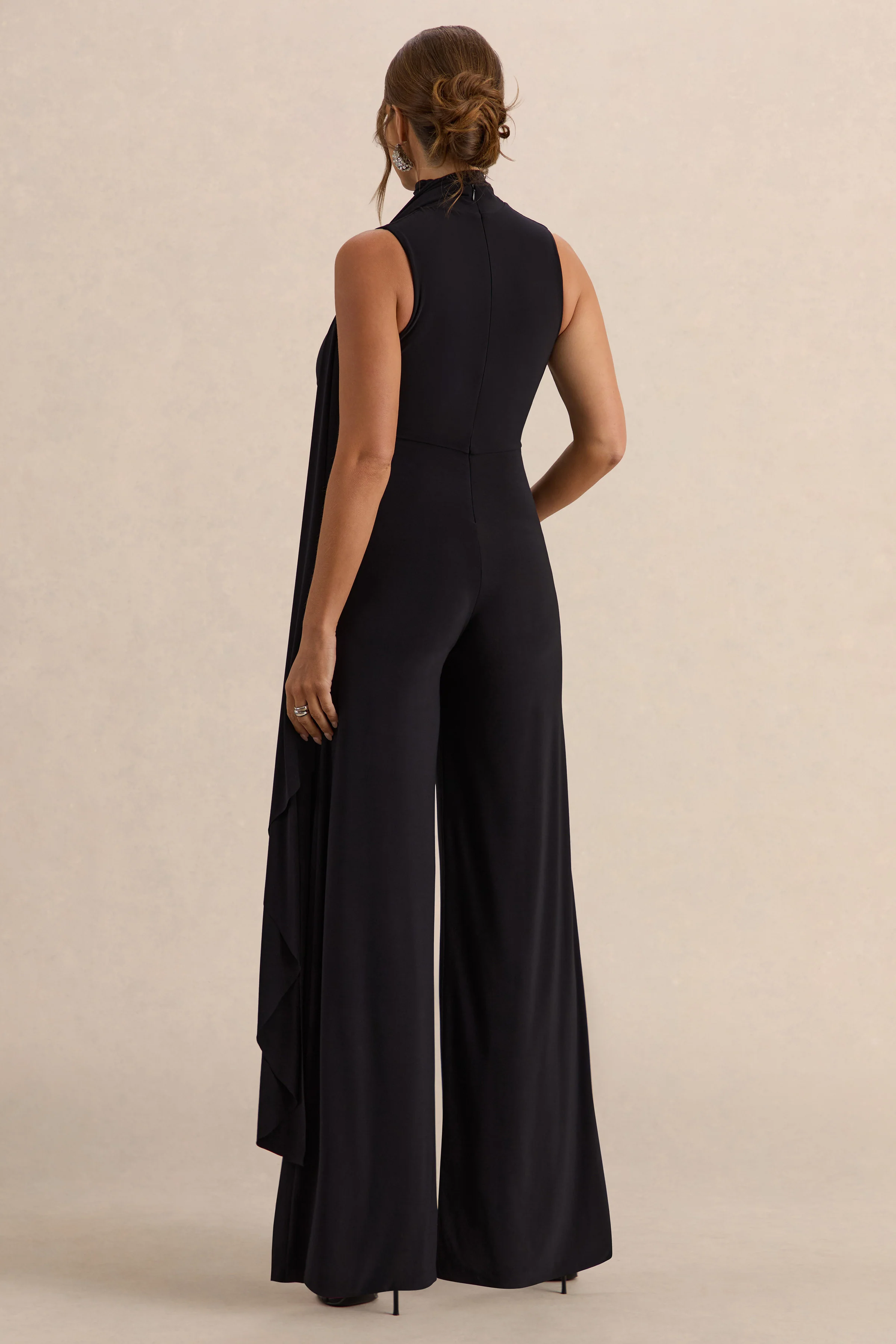 Renza | Black High-Neck Maternity Jumpsuit With Scarf Detail - Image 2