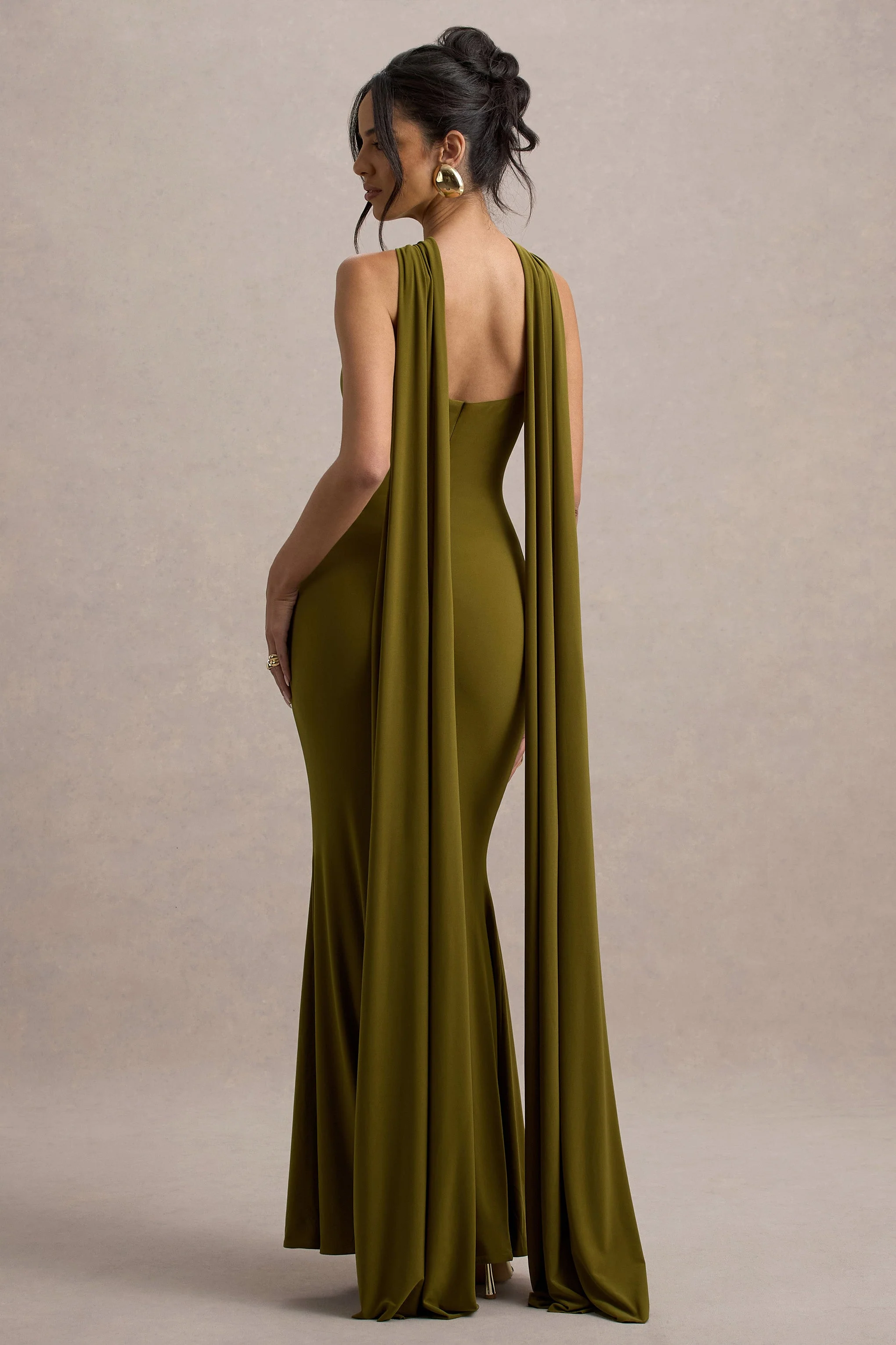 Rhoda | Green Twist Halter-Neck Cape Maxi Dress - Image 2