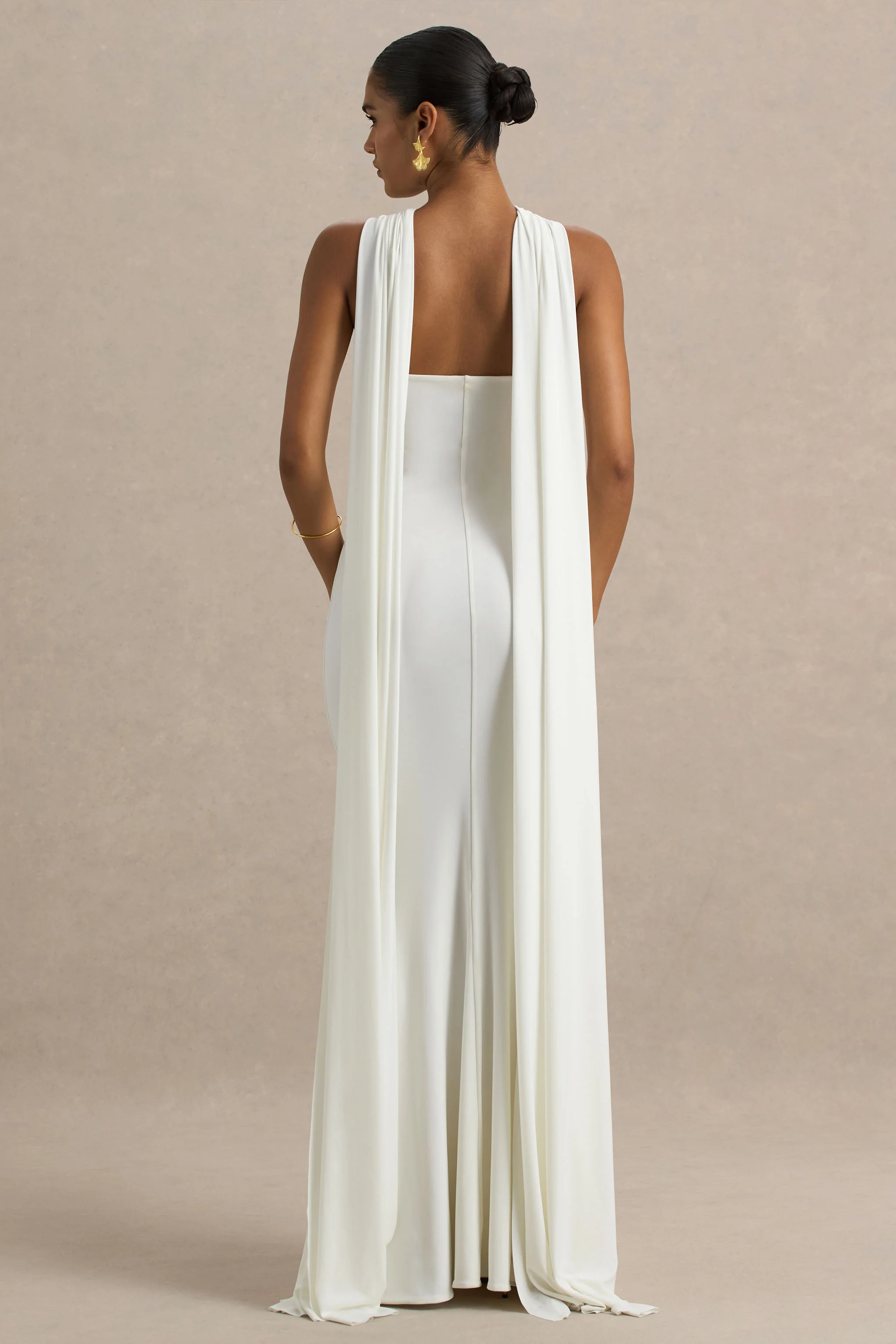 Rhoda | White Twist Halter-Neck Cape Maxi Dress - Image 2