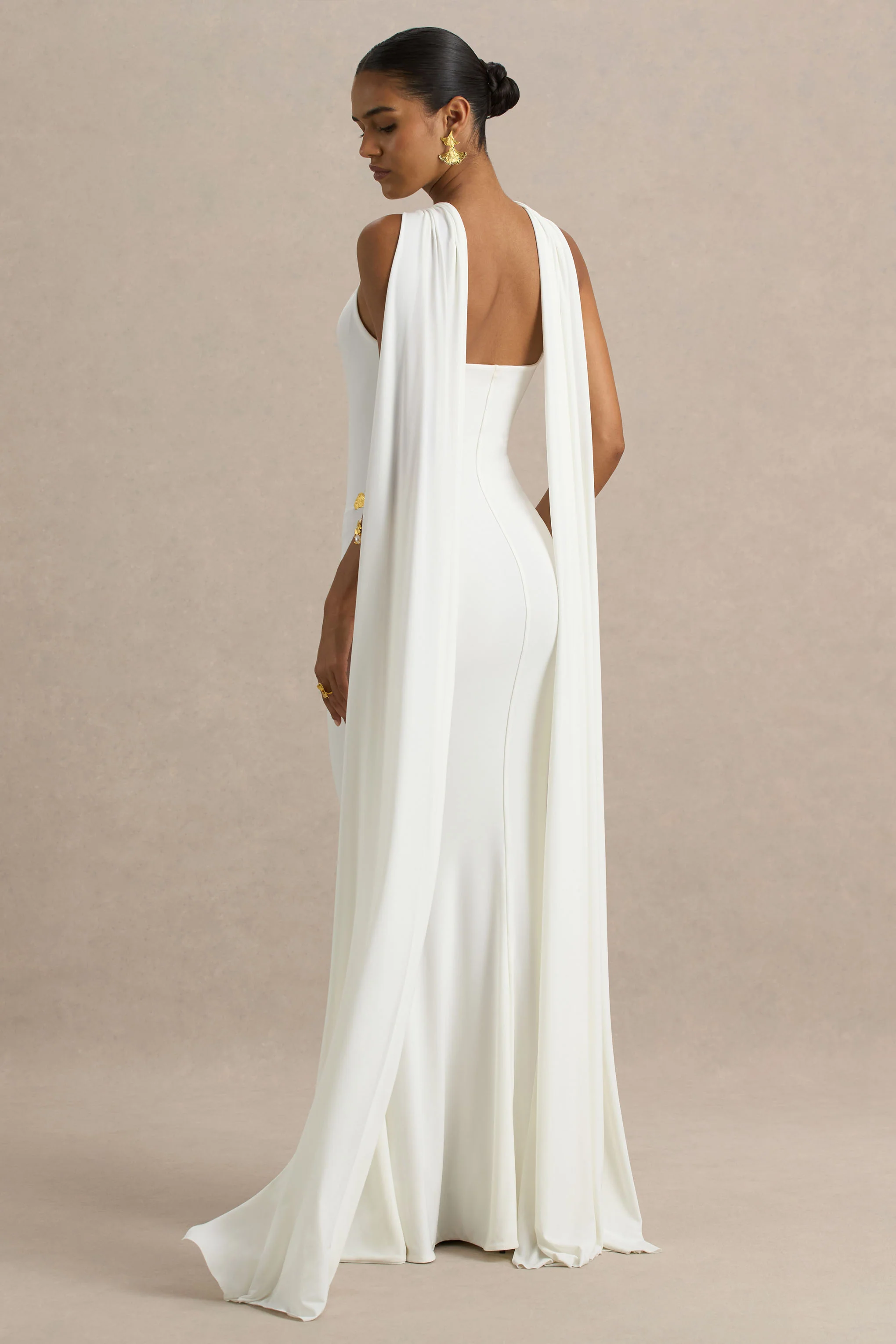 Rhoda | White Twist Halter-Neck Cape Maxi Dress - Image 4