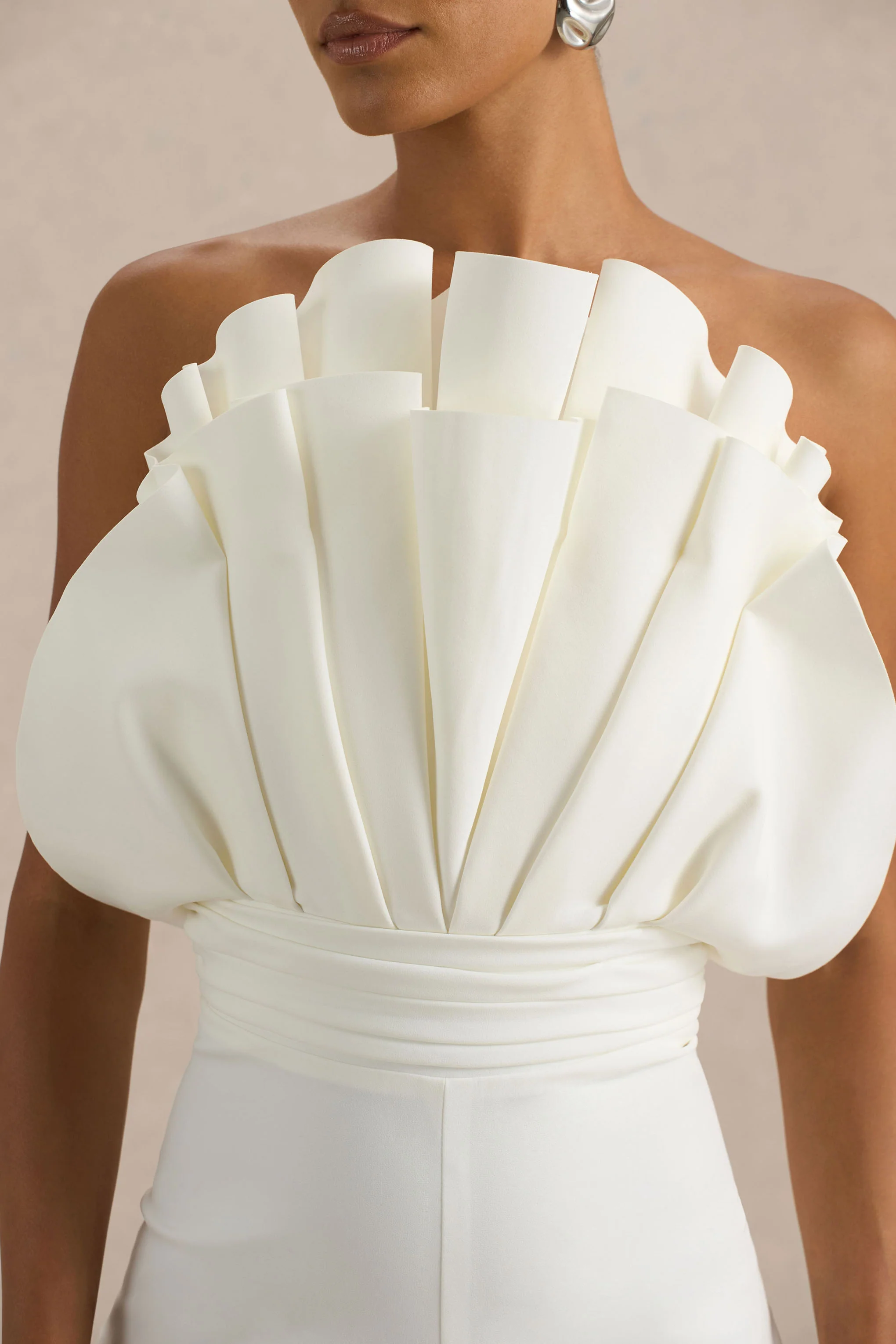Riga | White Ruffled Asymmetric Jumpsuit - Image 3