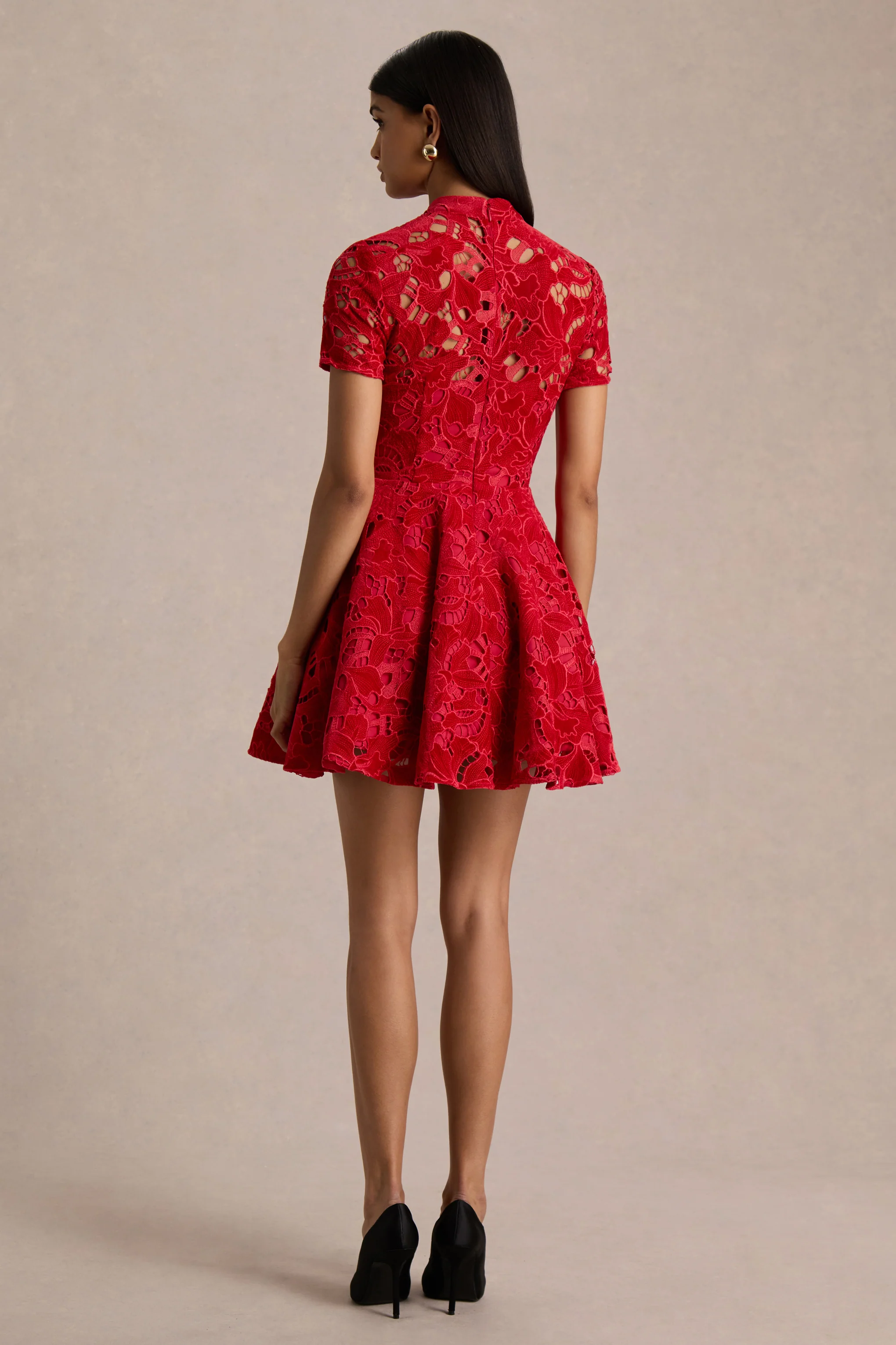 Roam | Red Lace High-Neck Mini Dress - Image 2