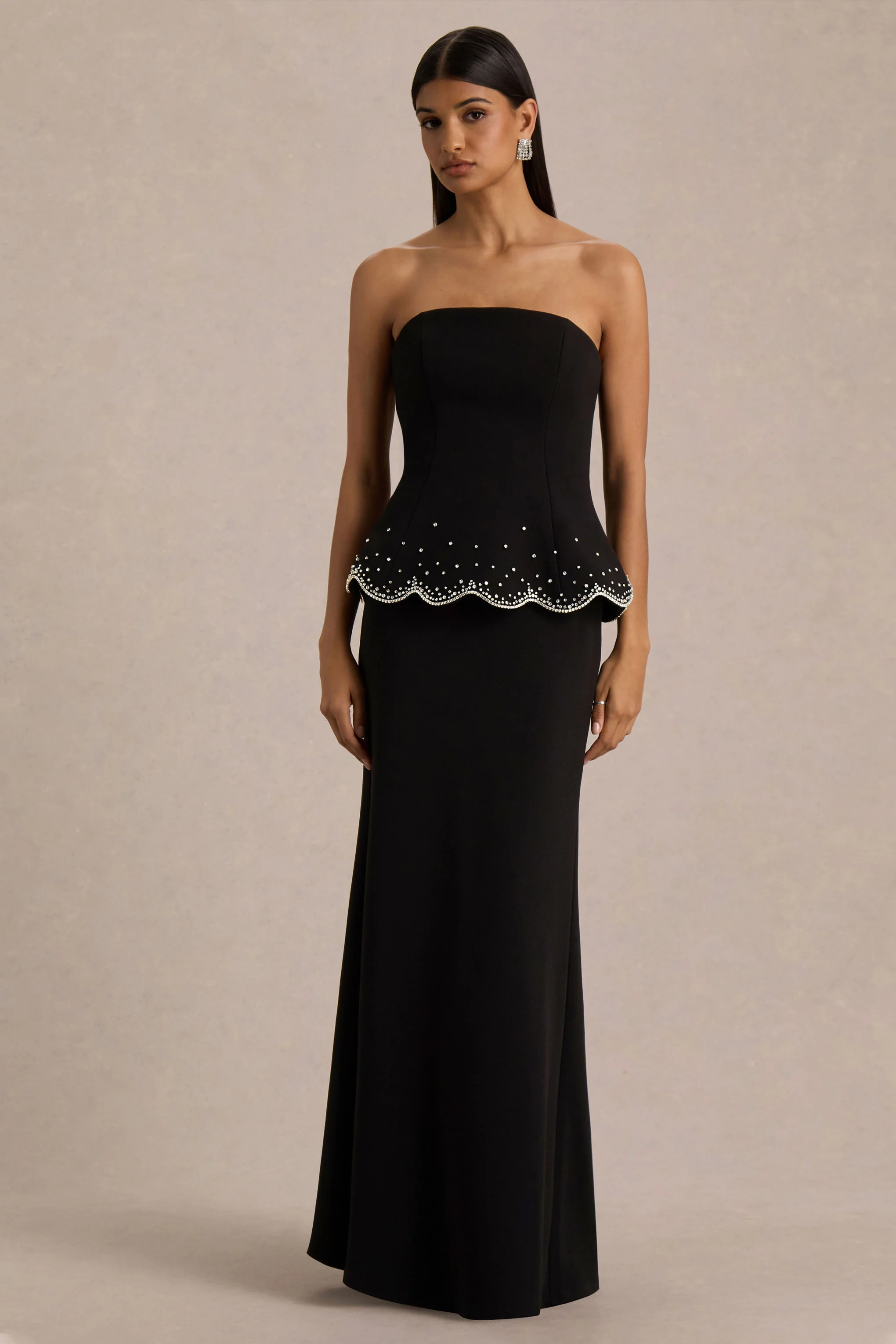 Robin | Black Hand-Embellished Strapless Corset Maxi Dress - Image 4