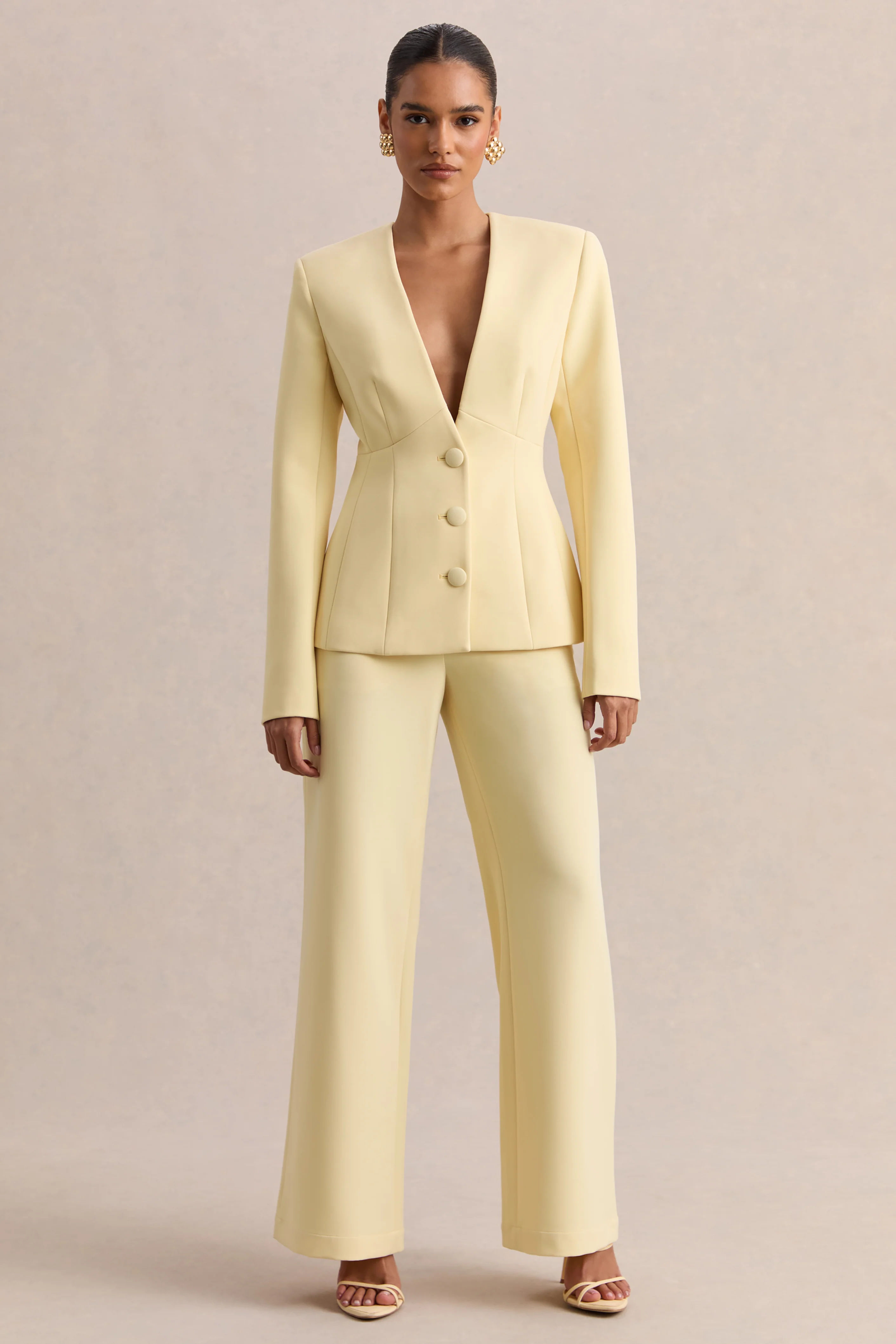 Rosalina | Lemon Extreme-Plunge Neck Tailored Blazer - Image 2