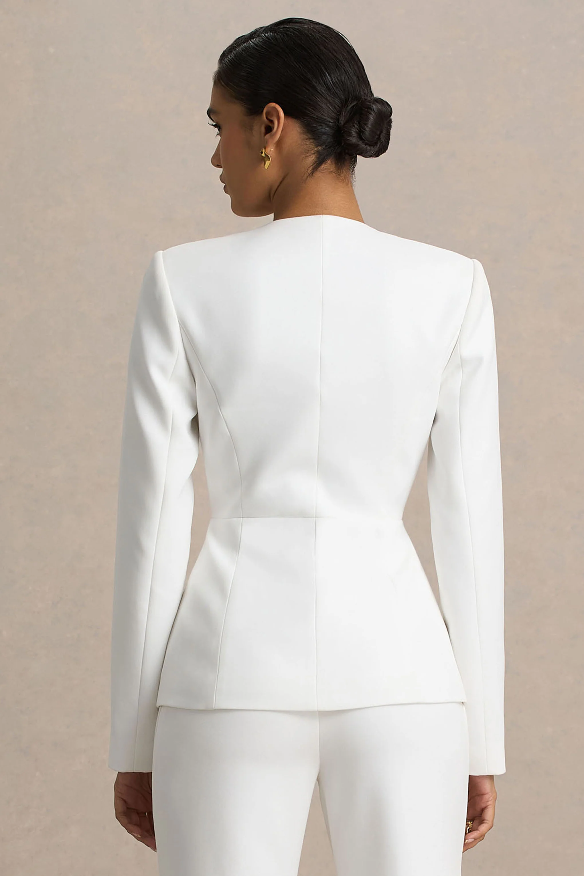 Rosalina | White Extreme-Plunge Neck Tailored Blazer - Image 2