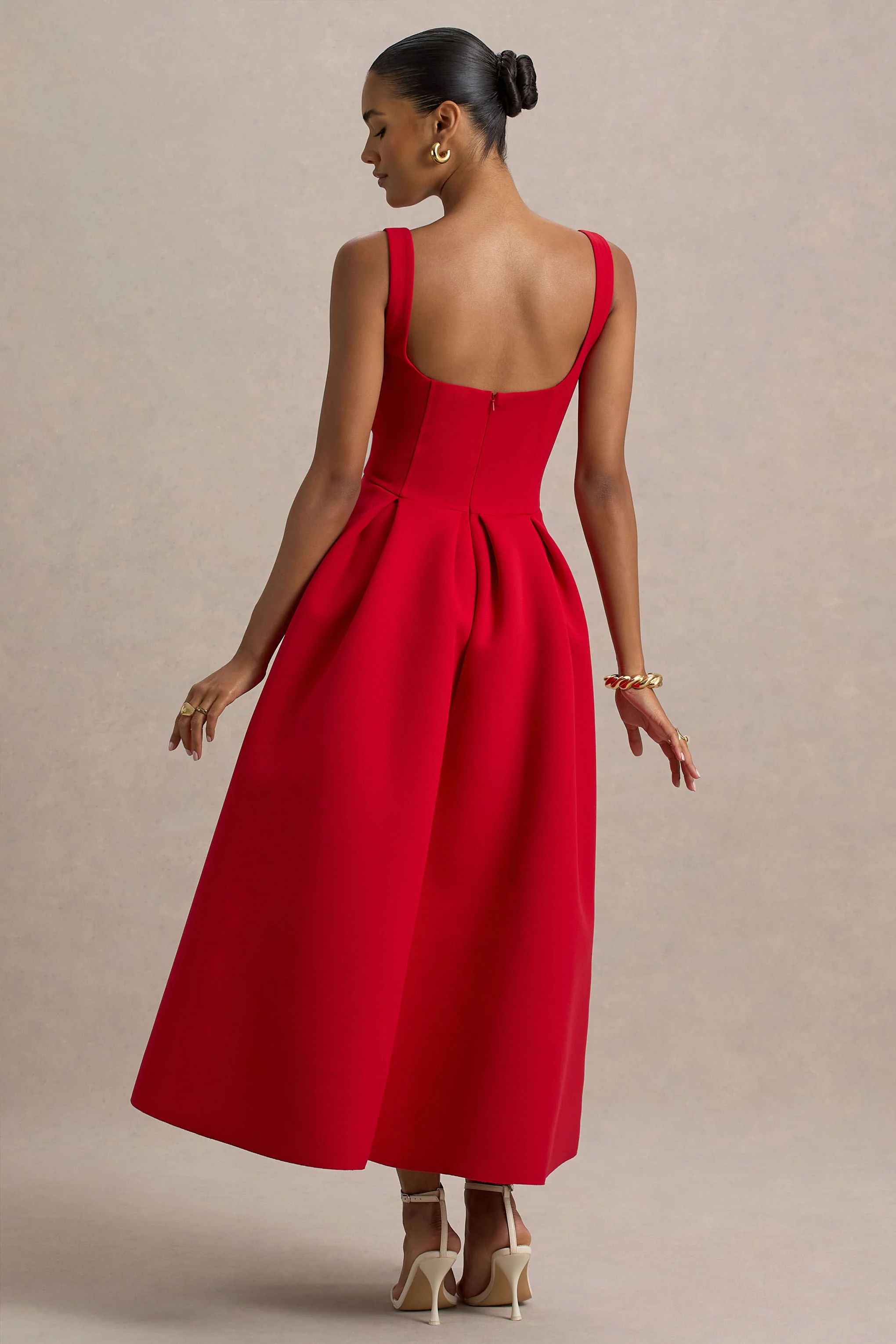 Rosemary | Red Sweetheart-Neck Midi Dress - Image 2