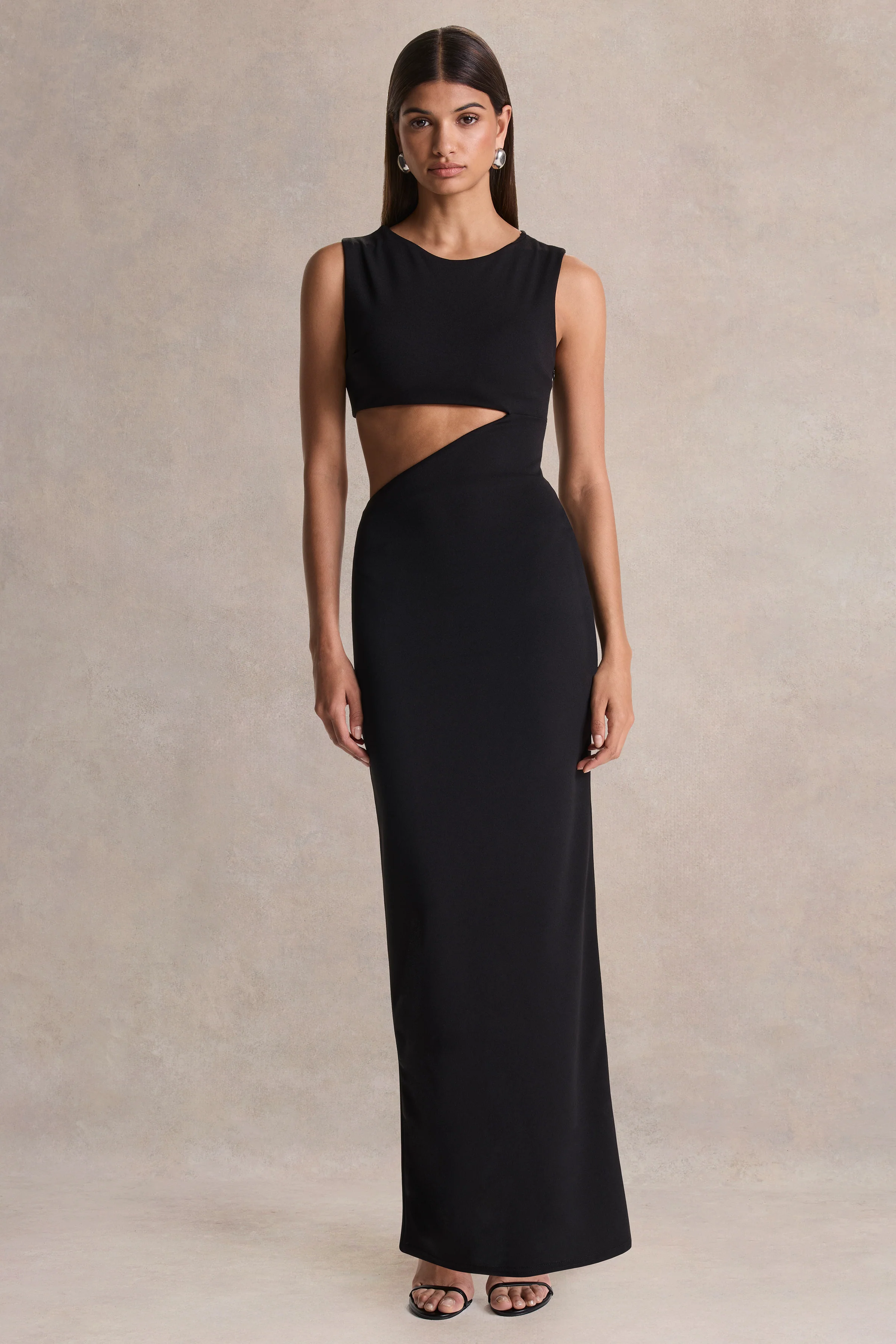 Roseth | Black High-Neck Maxi Dress With Removable Cape - Image 3