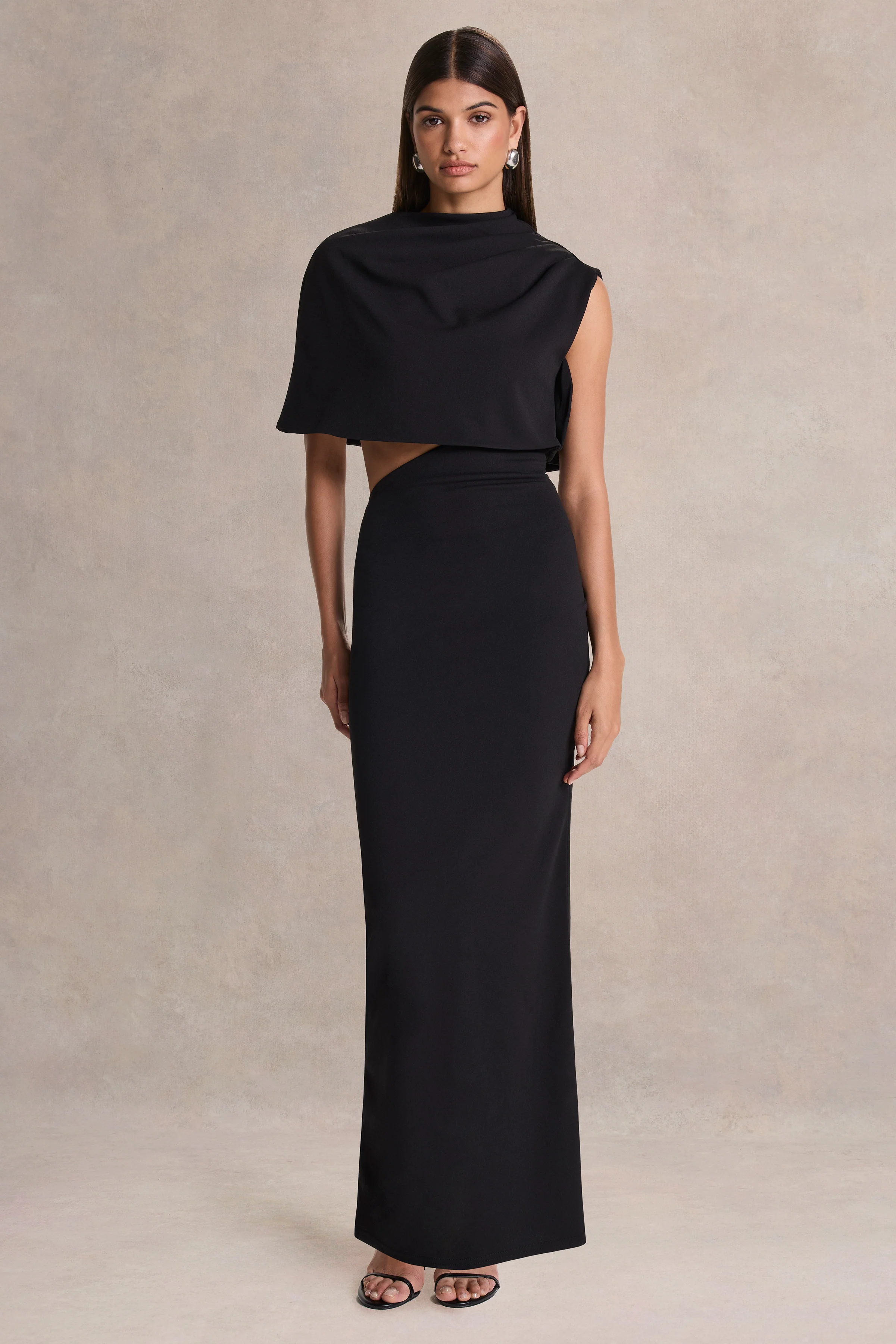 Roseth | Black High-Neck Maxi Dress With Removable Cape - Image 6