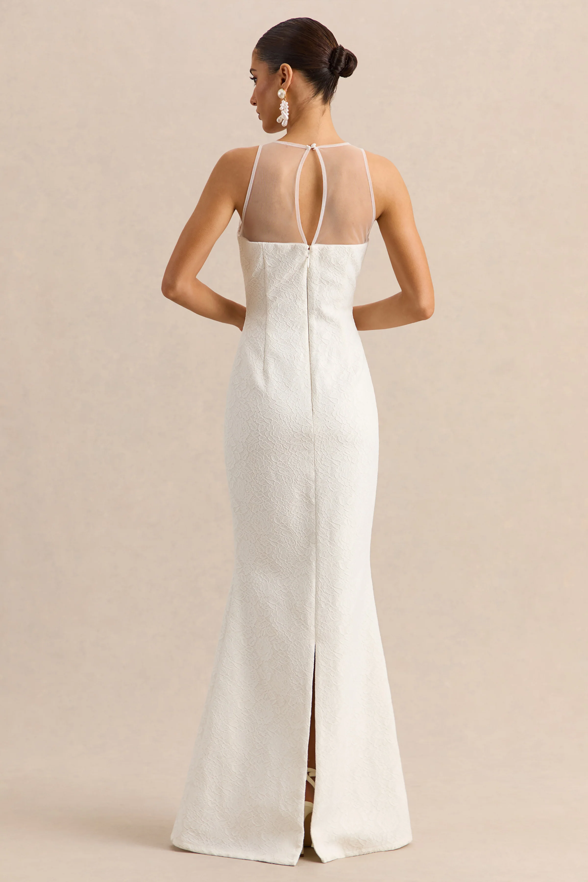 Rosevine | White Crew-Neck Maxi Dress With Mesh Panel - Image 2