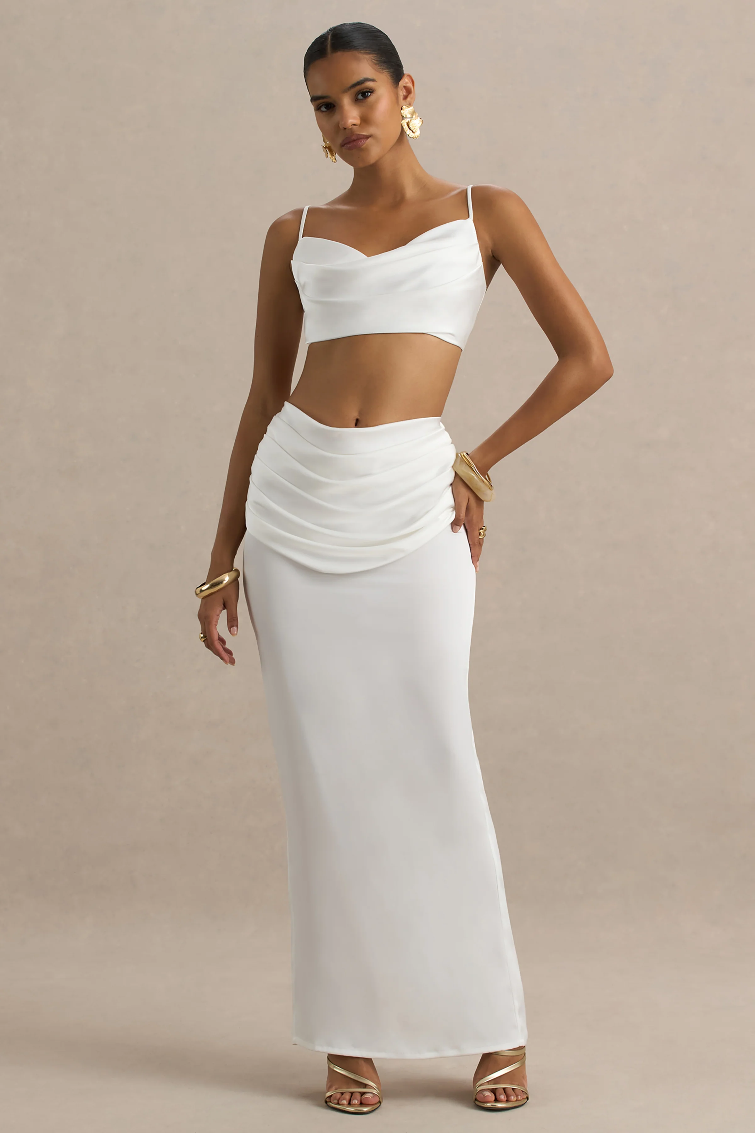 Rosita | White Ruched Maxi Skirt - Image 4