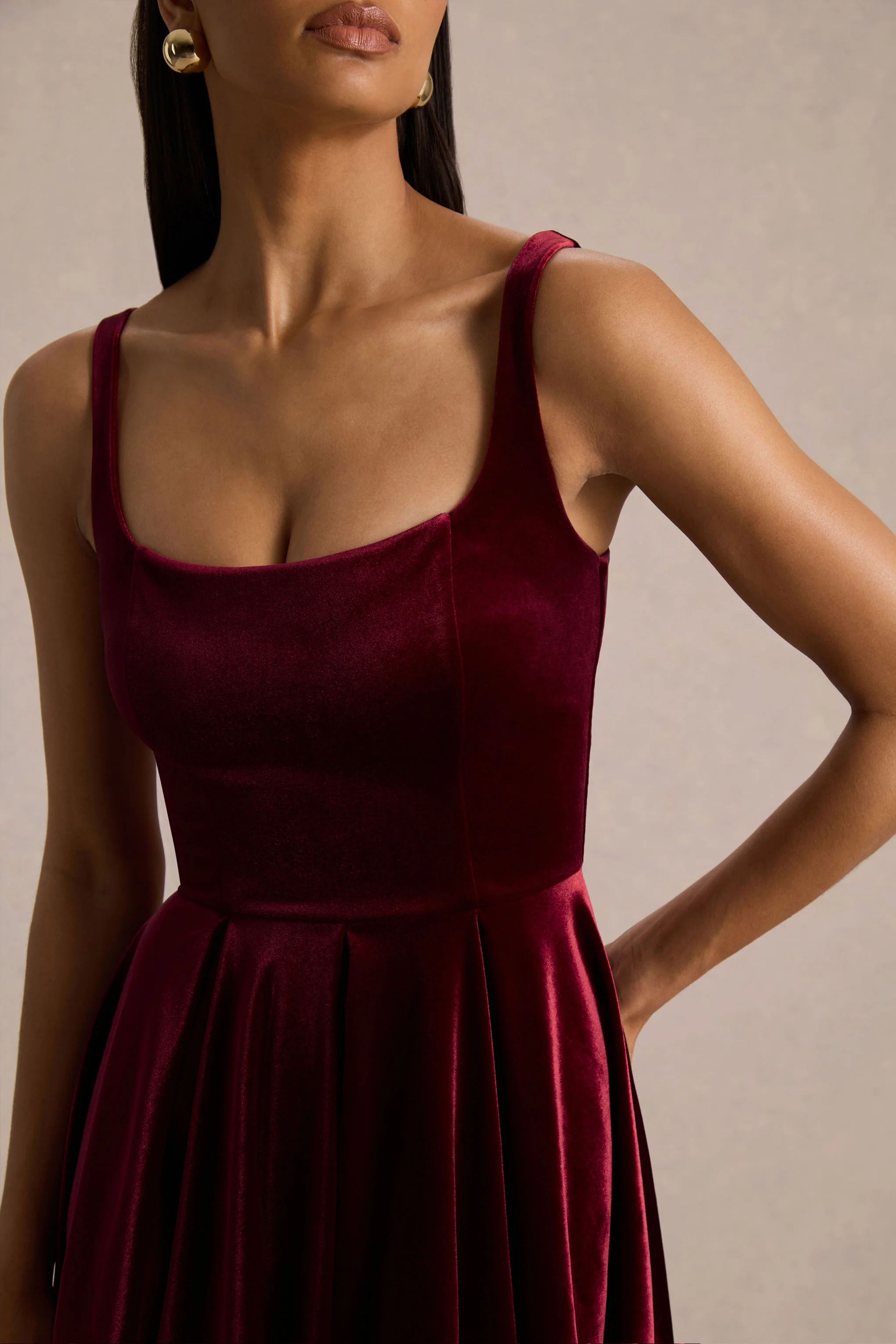Roxanne | Burgundy Velvet Square-Neck Mini Dress - Image 3