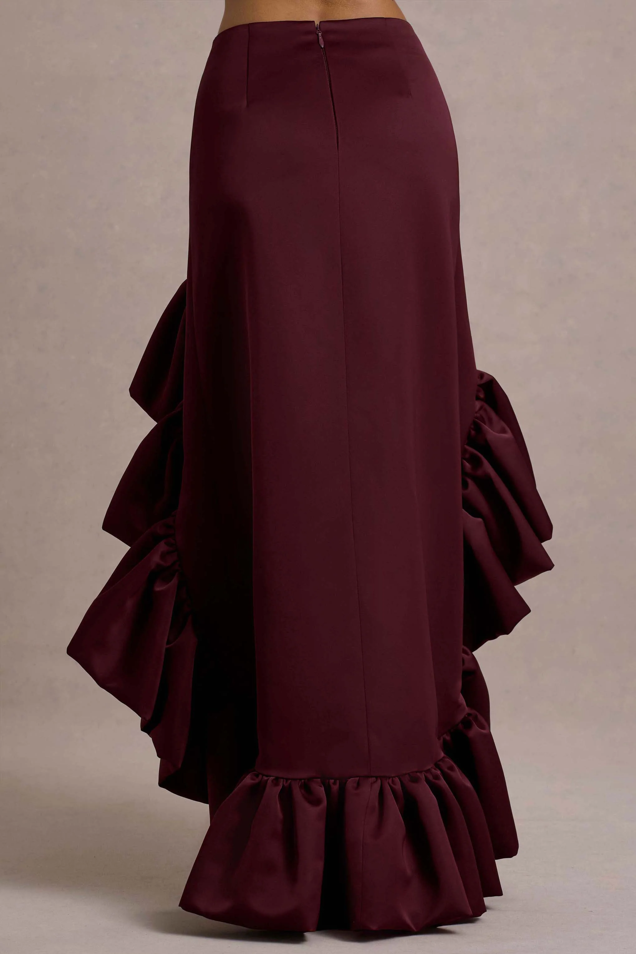 Ruby | Merlot Satin High-Low Maxi Skirt - Image 4