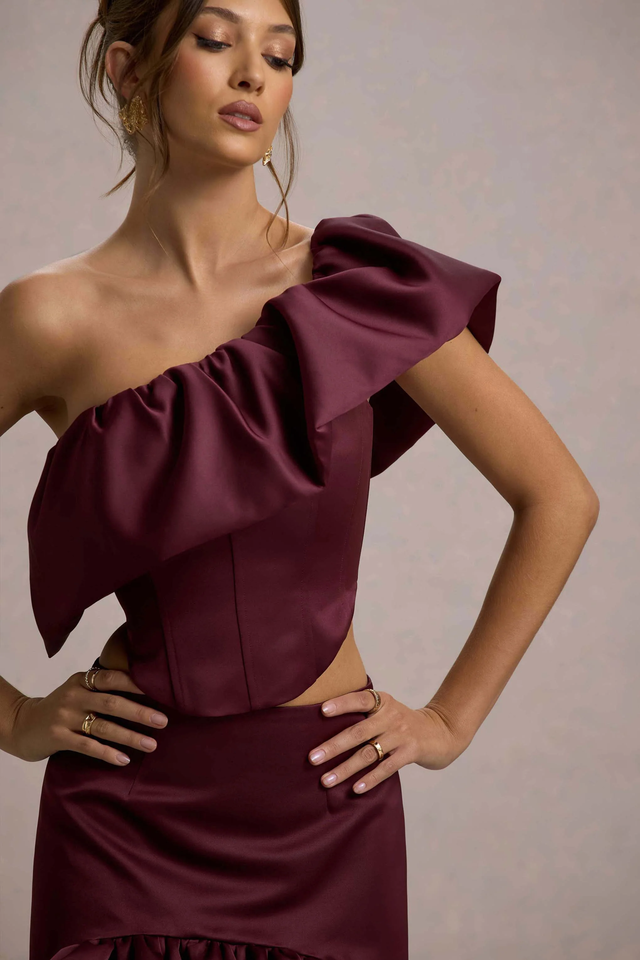 Ruby | Merlot Satin High-Low Maxi Skirt - Image 8