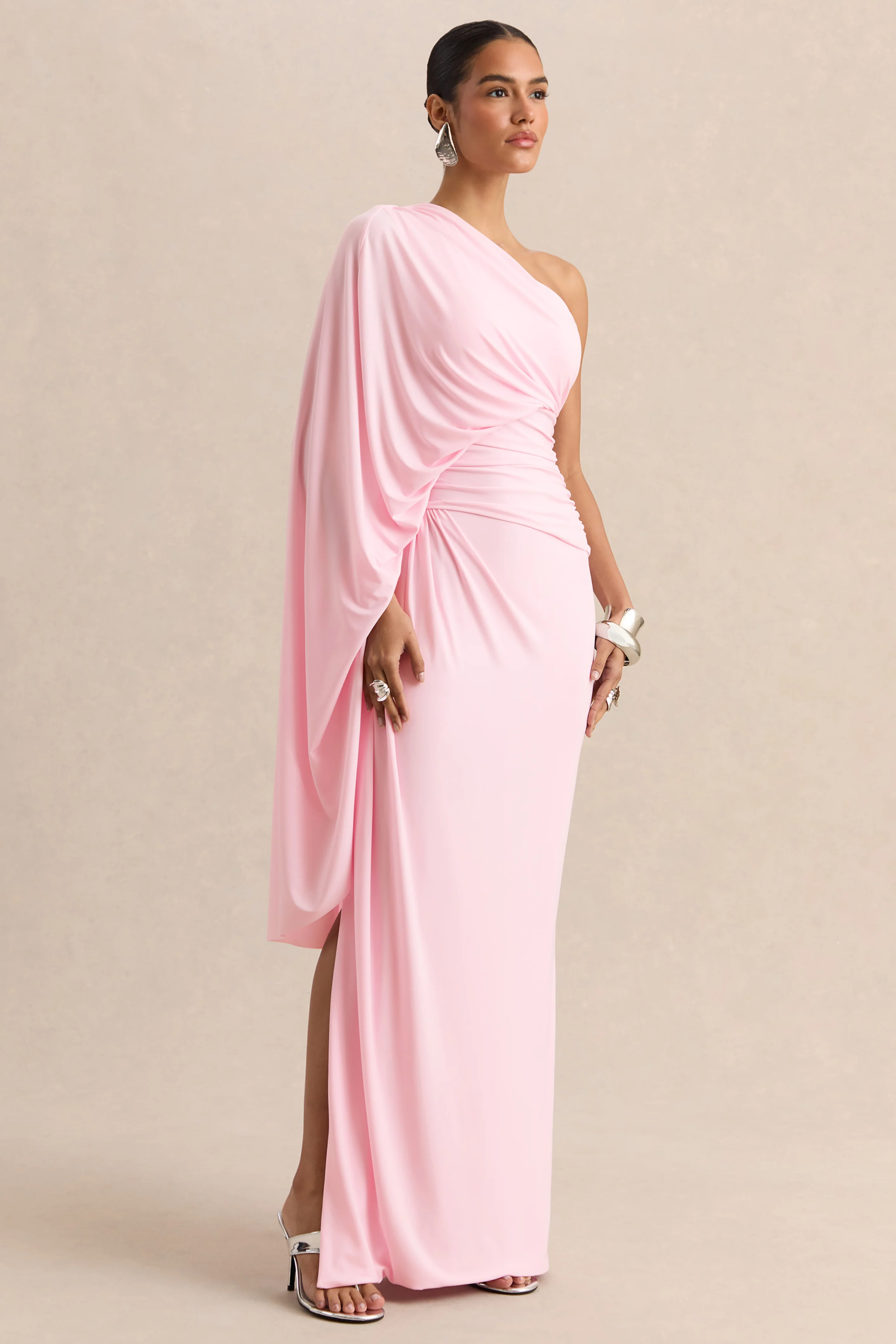 Sabella | Pink Asymmetric-Neck Maxi Dress - Image 4
