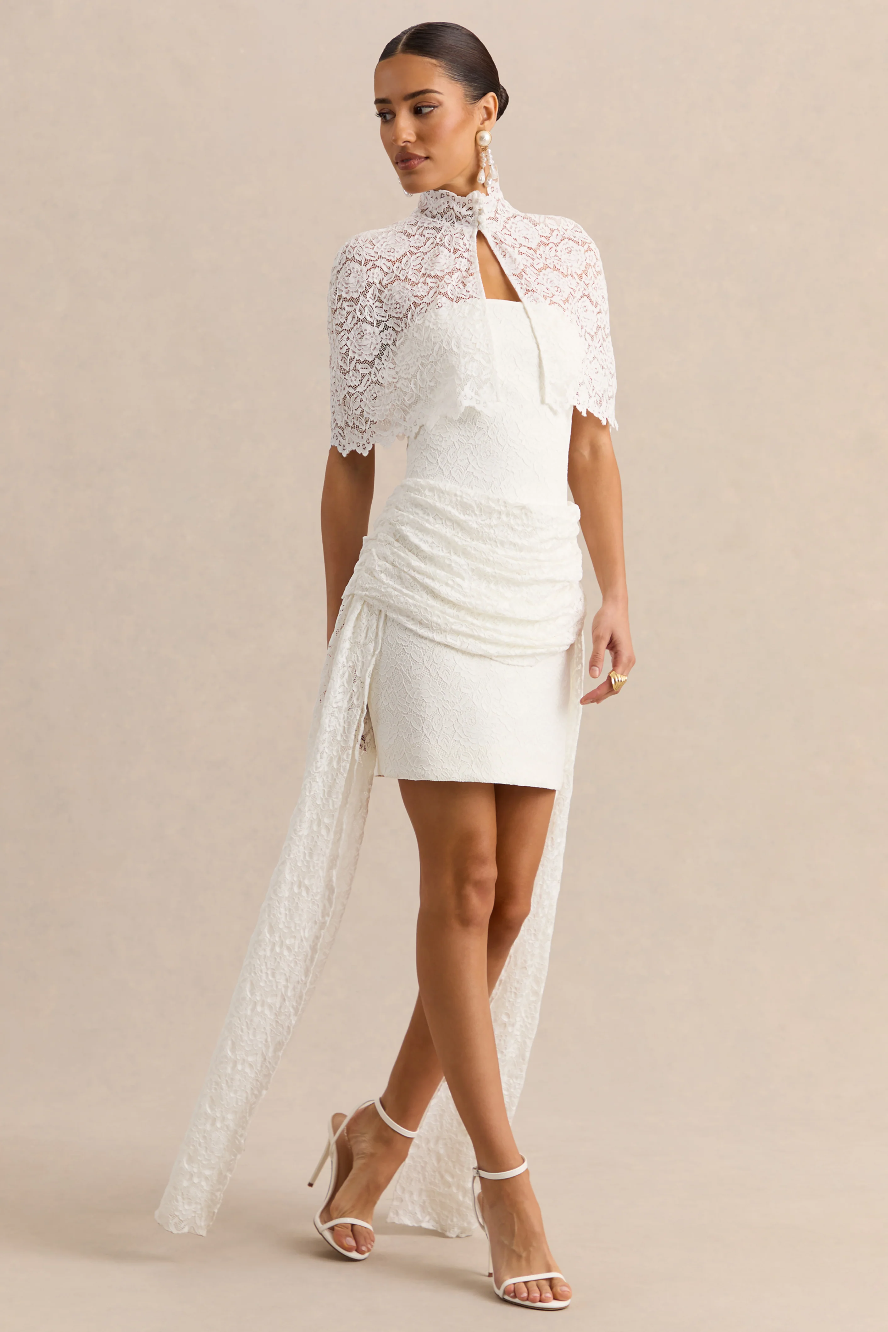 Sabrelle | White Bandeau-Neck Mini Dress With Draped-Detailing - Image 5