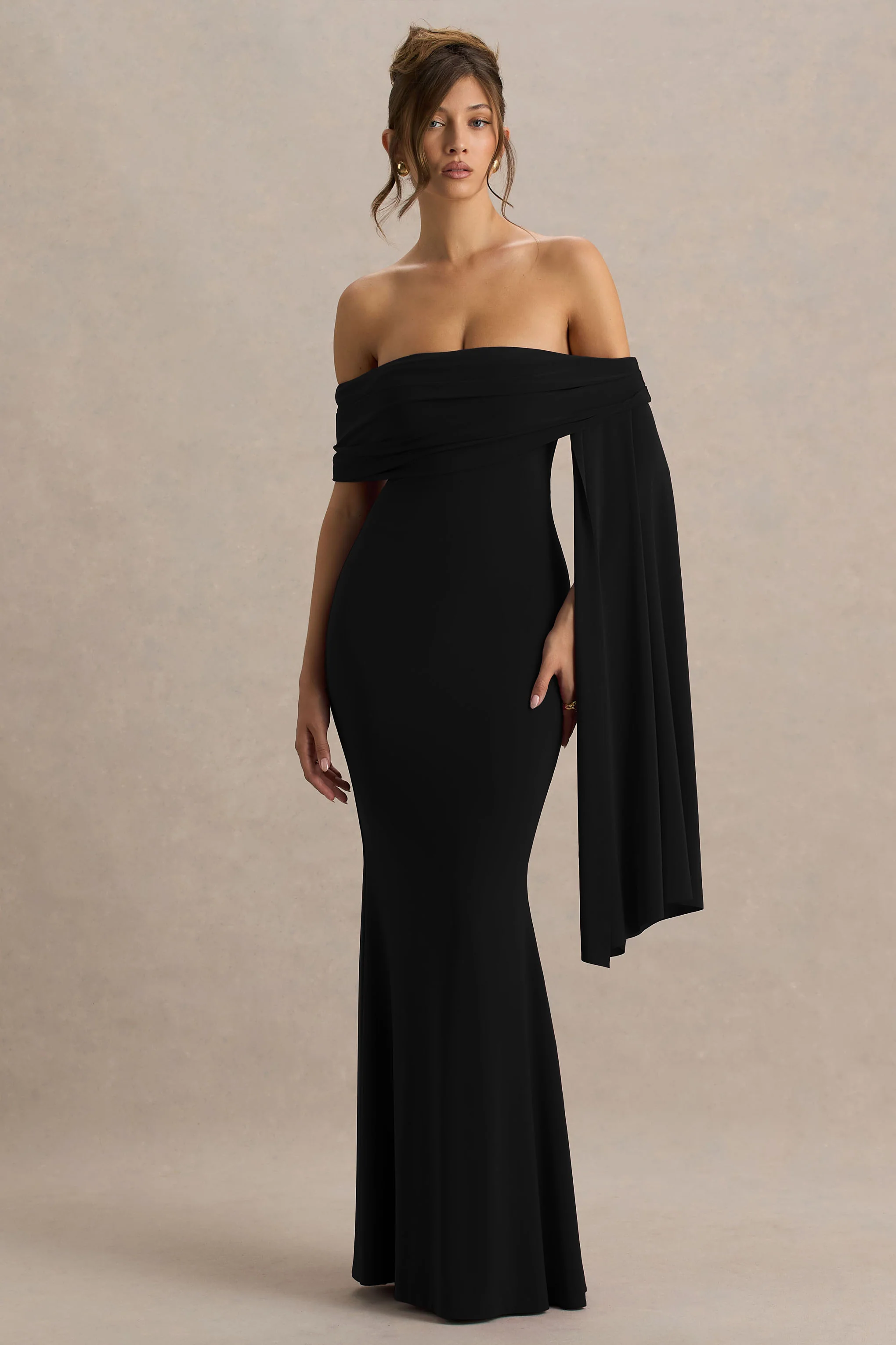 Saffina | Black Bardot-Neck Maxi Dress With Sash Detail - Image 4