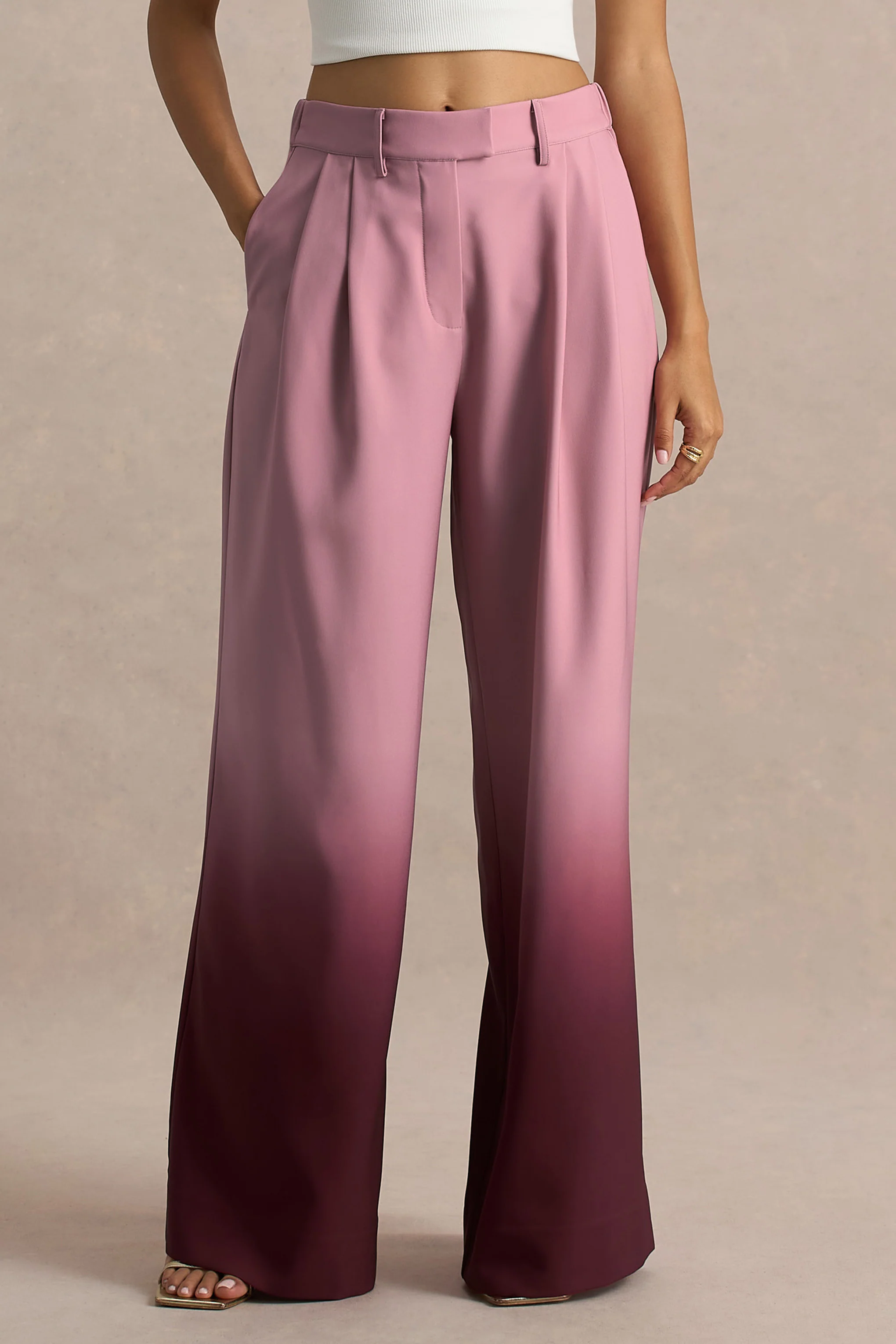 Safia | Cherry Ombre Satin Wide-Leg Trousers - Image 3
