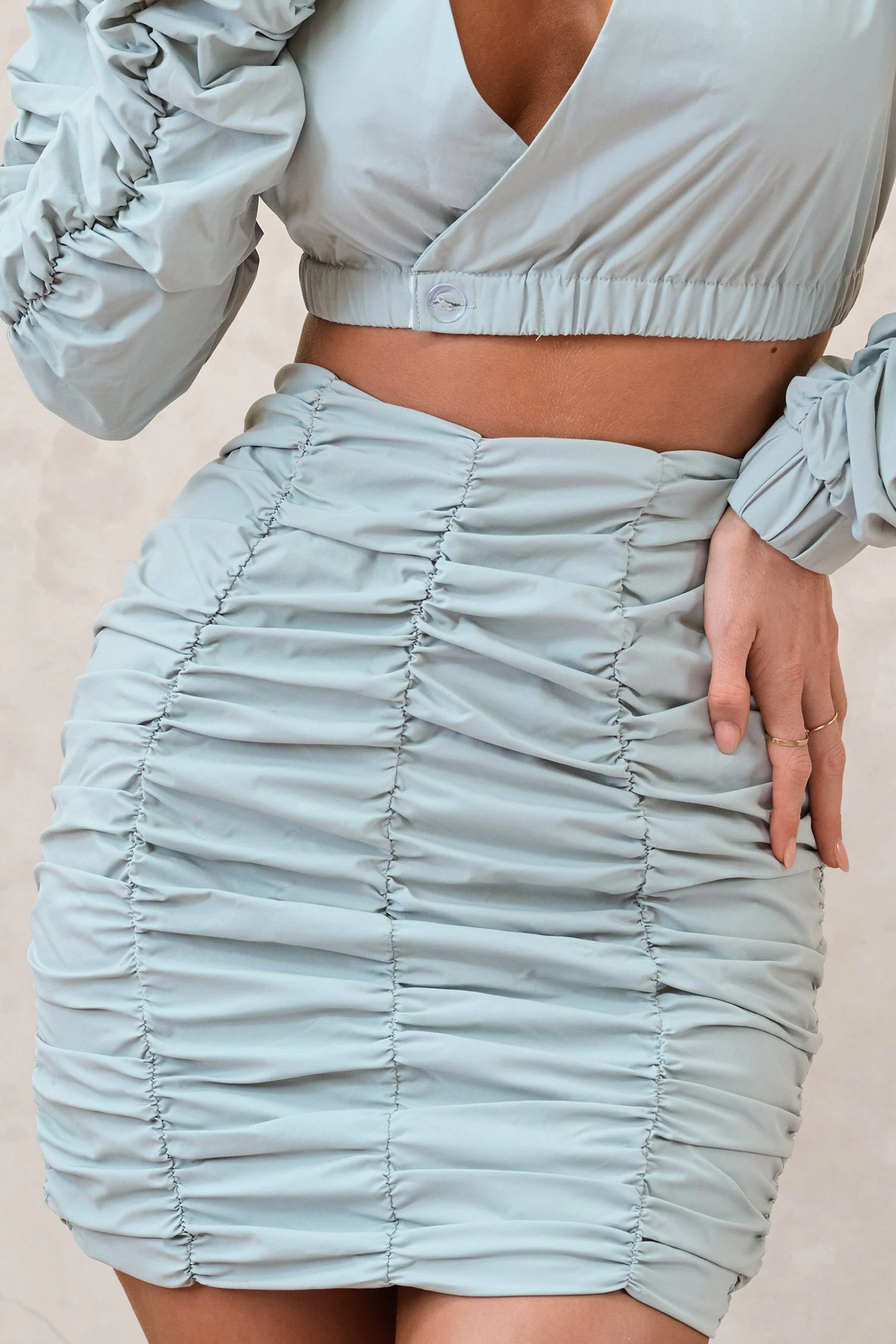 Break Of Day | Sage Ruched Mini Skirt - Image 2