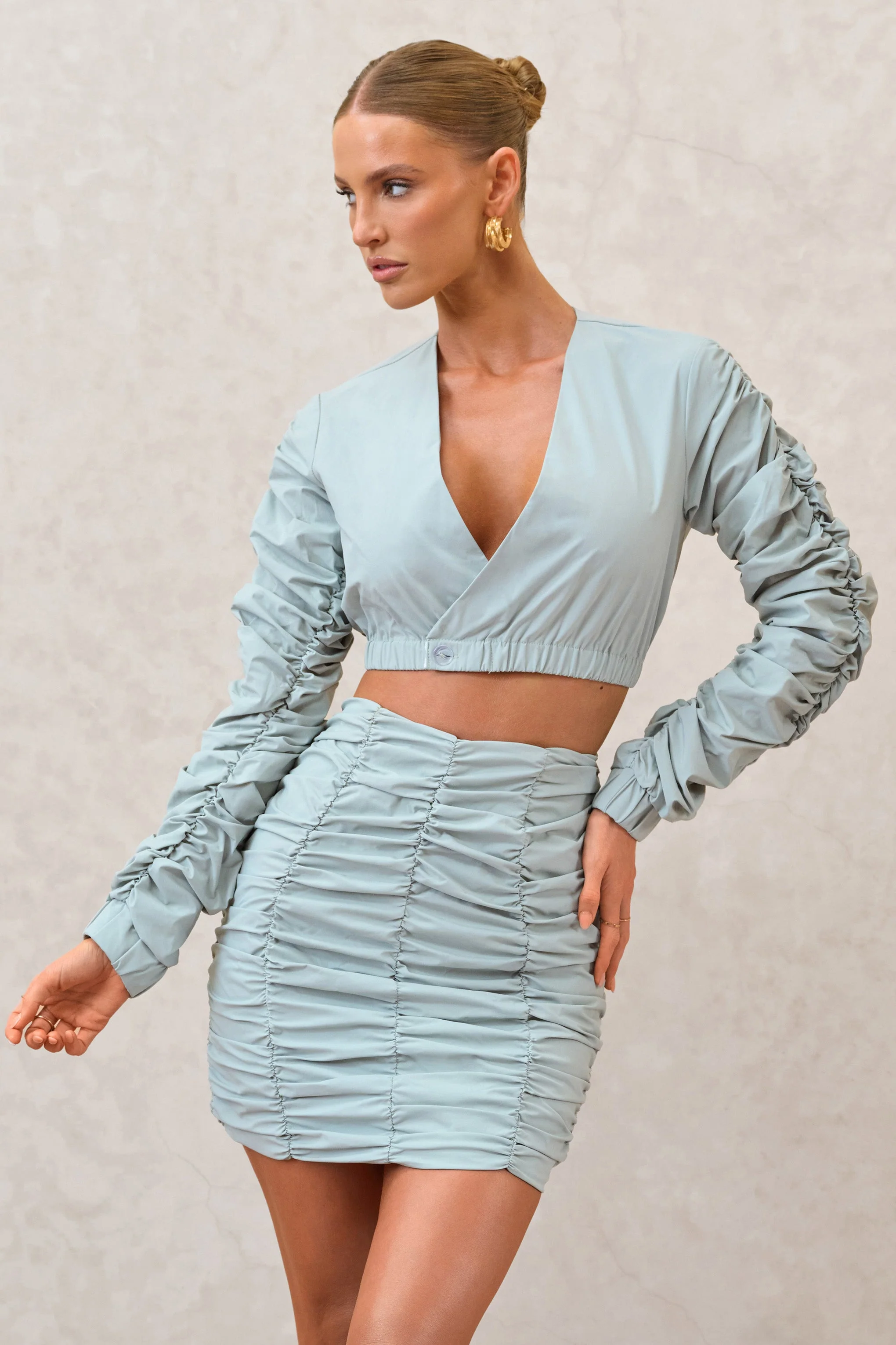 Break Of Day | Sage Ruched Mini Skirt - Image 3
