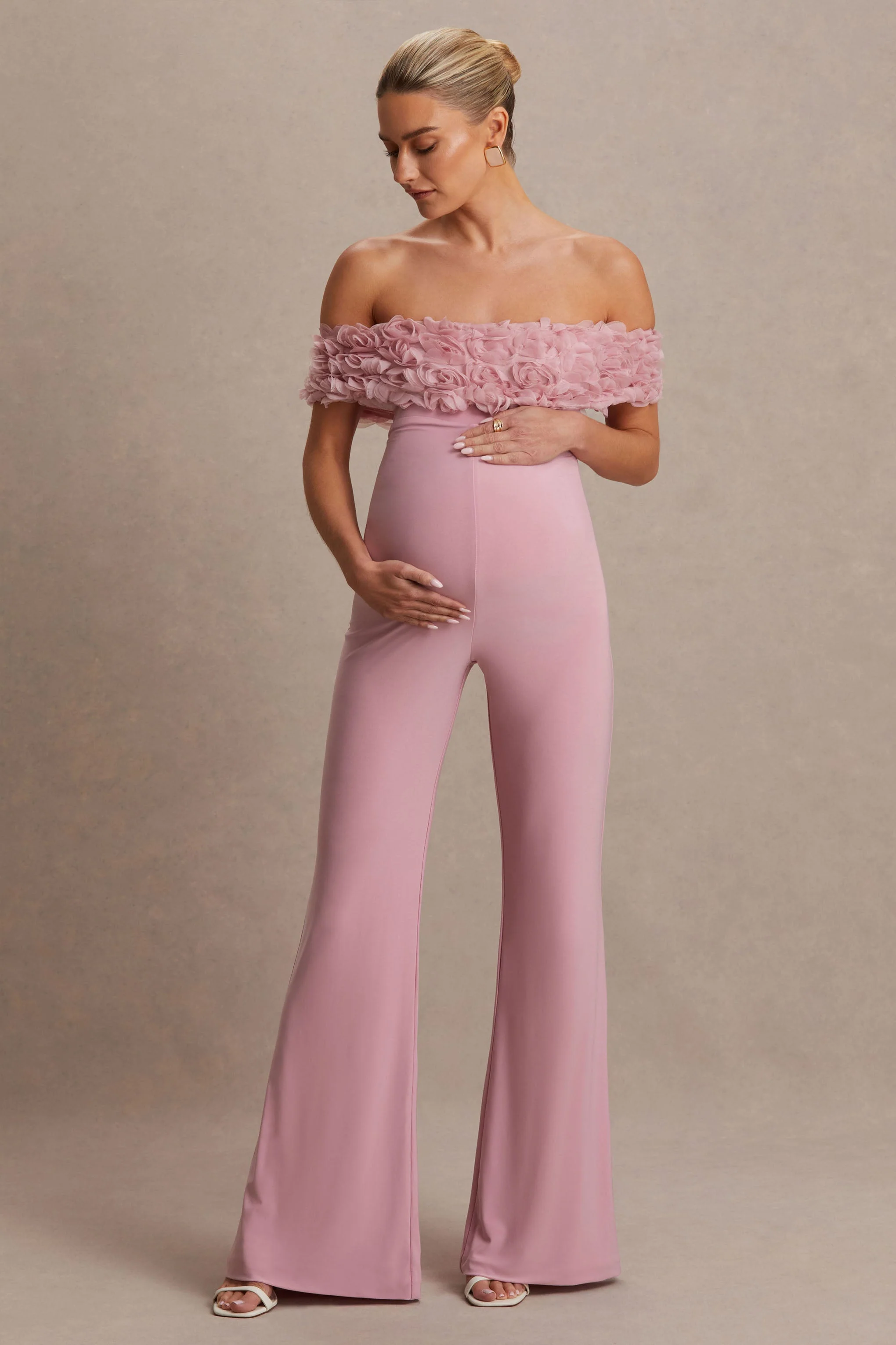 Sallow | Pink Floral Bardot Maternity Jumpsuit - Image 5