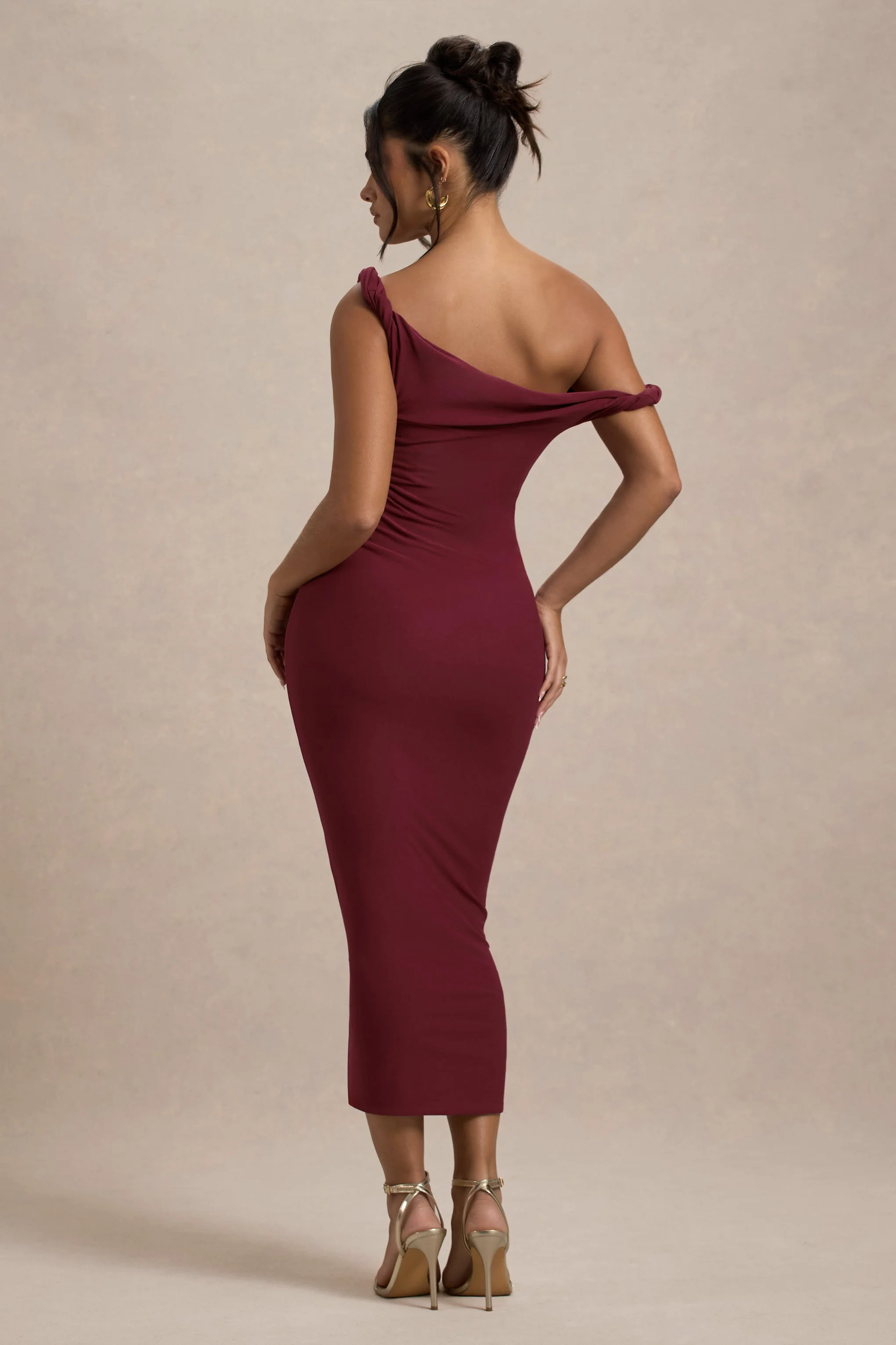Salome | Berry Twisted Asymmetric Midi Dress - Image 2