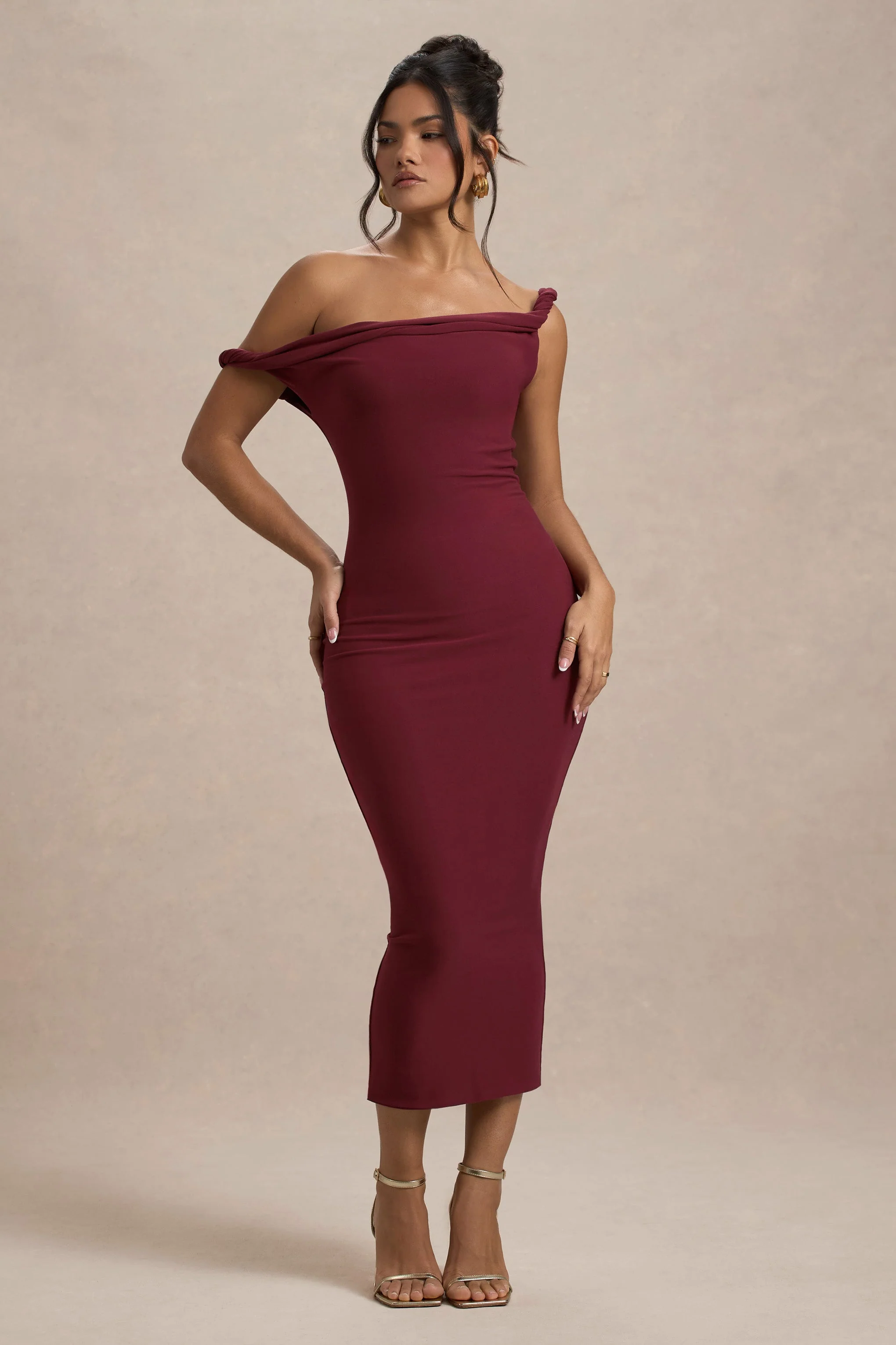 Salome | Berry Twisted Asymmetric Midi Dress - Image 4